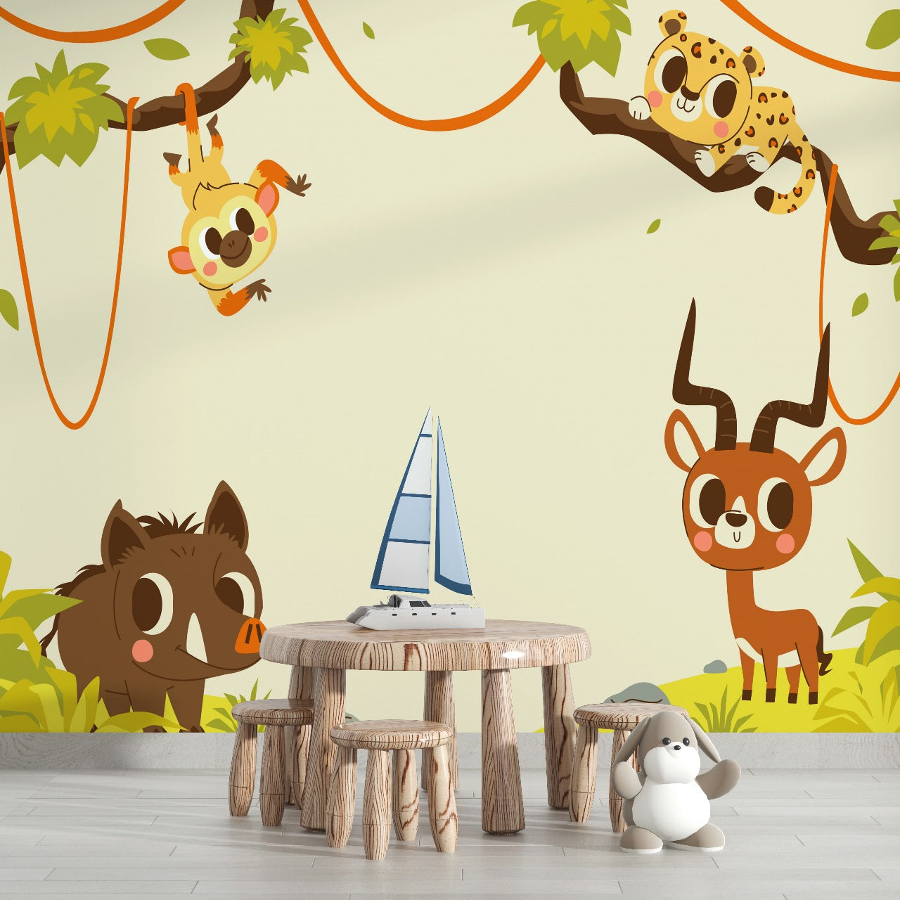 Jungle Playtime Pals Kids Wallpaper.