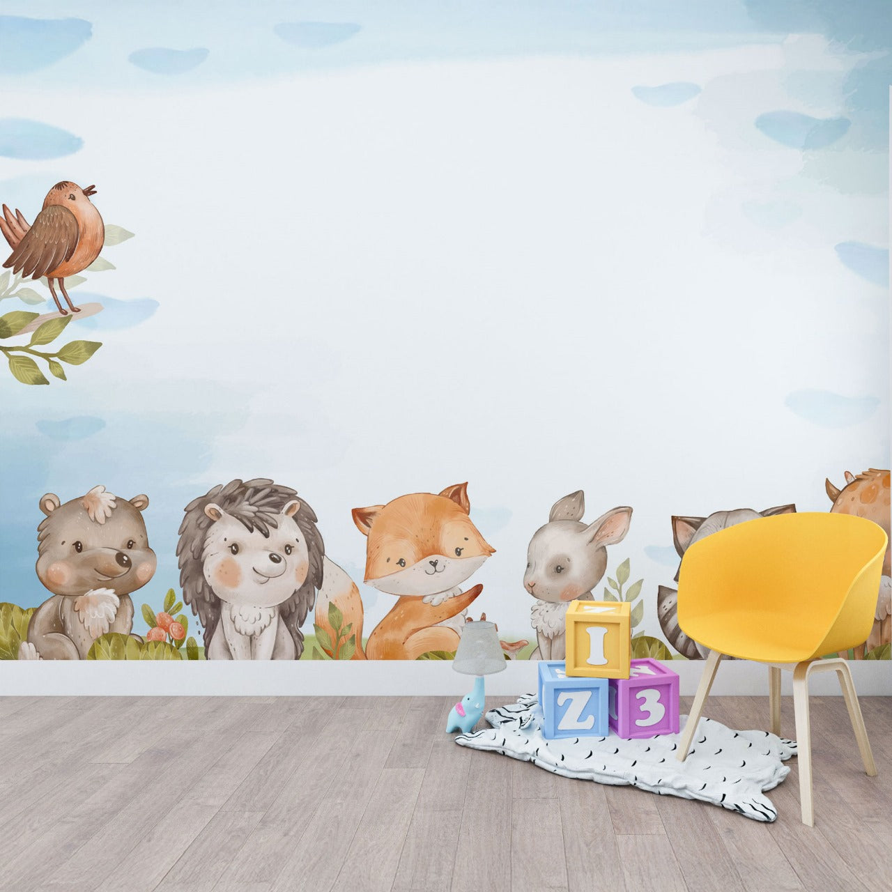 Woodland Friends Gathering Kids Wallpaper.