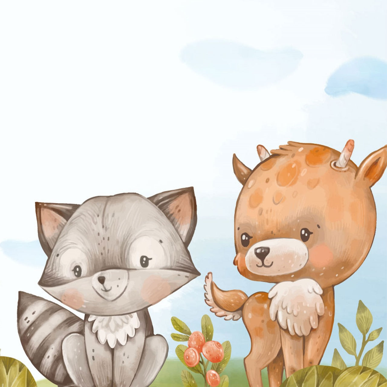 Woodland Friends Gathering Kids Wallpaper.