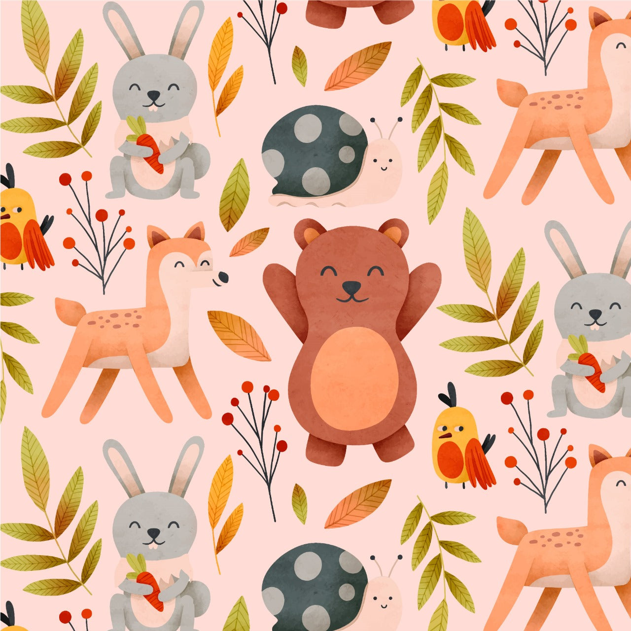 Happy Woodland Creatures Kids Wallpaper