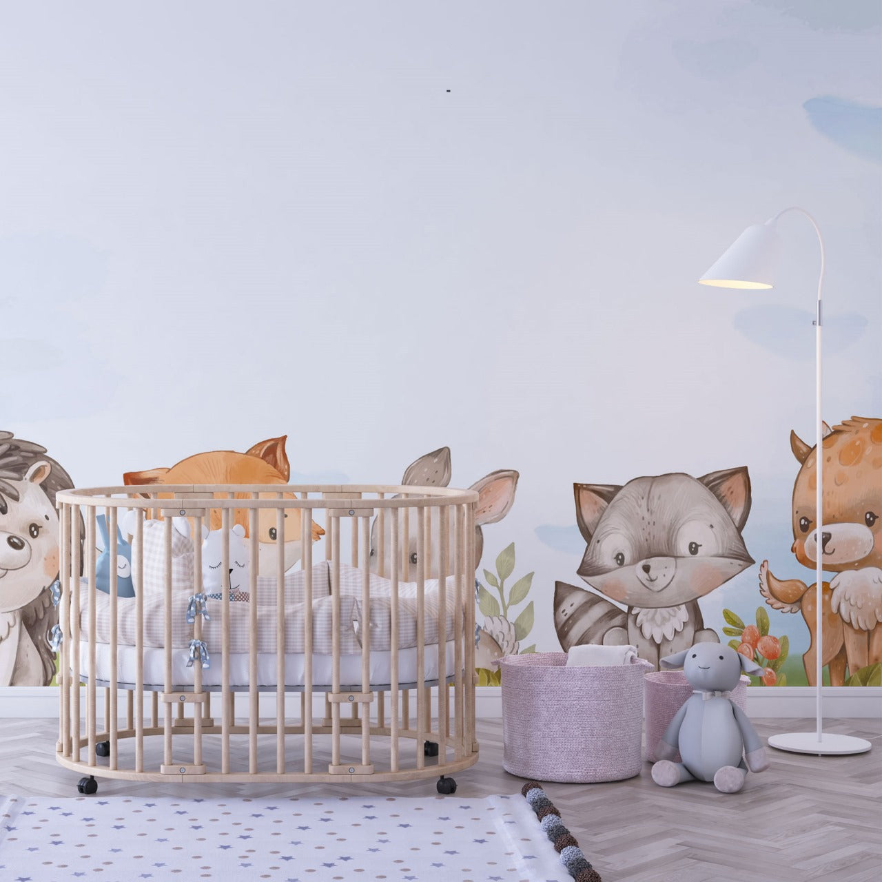 Woodland Friends Gathering Kids Wallpaper.