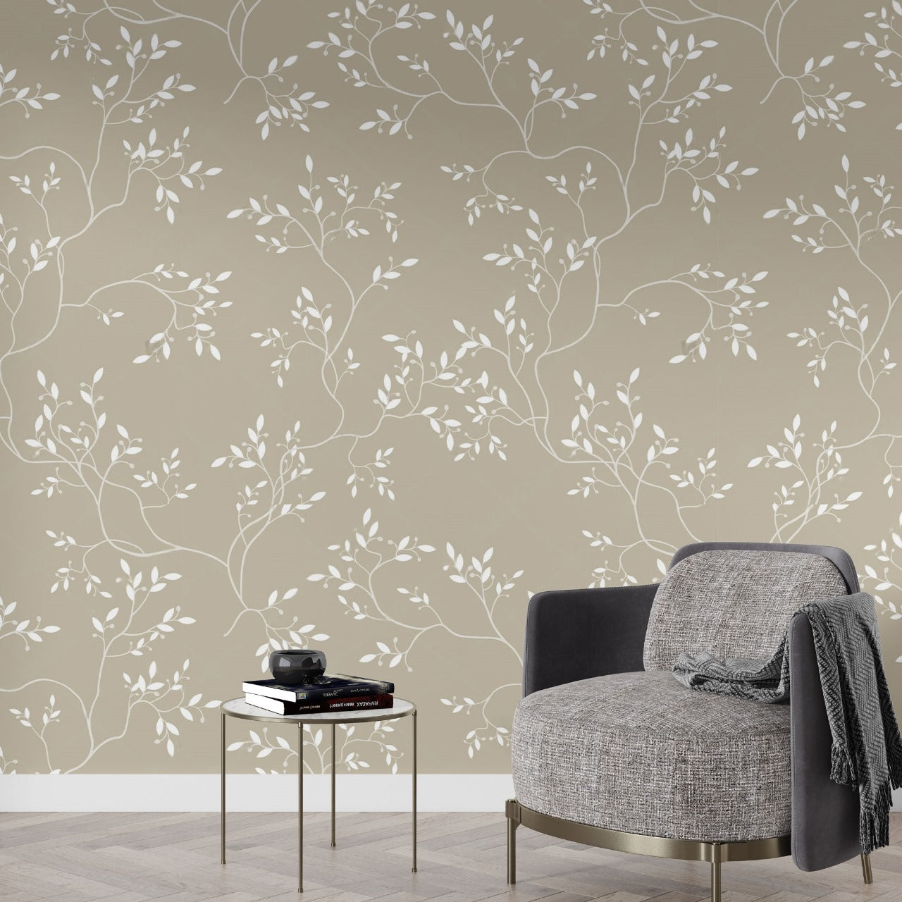 Ivory Vines – Subtle Botanical Elegance Wallpaper by Krutik.