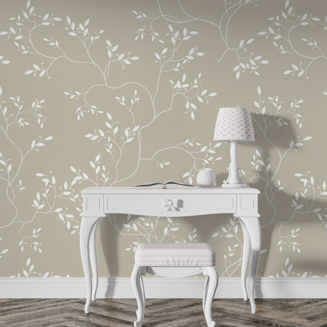 Ivory Vines – Subtle Botanical Elegance Wallpaper by Krutik.