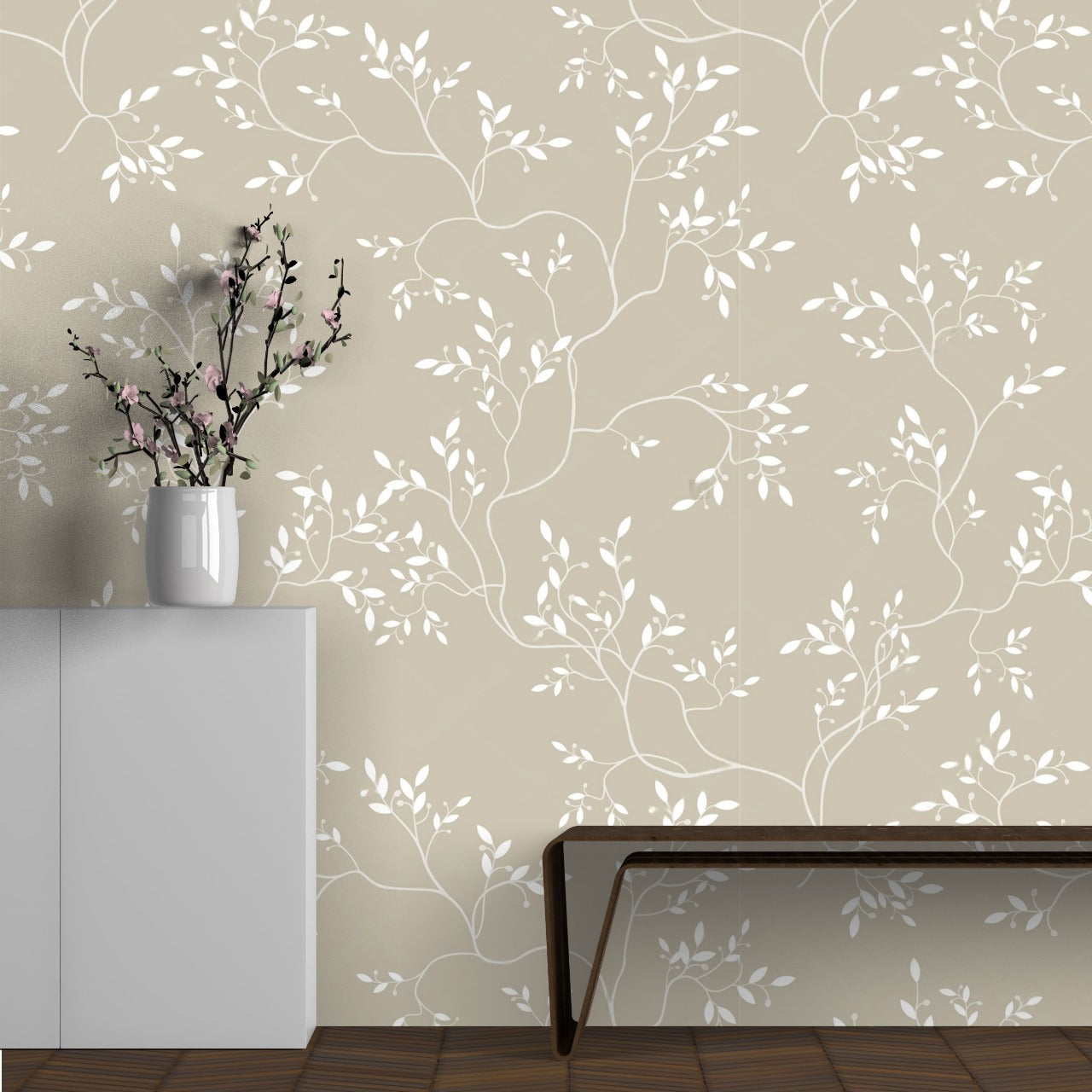 Ivory Vines – Subtle Botanical Elegance Wallpaper by Krutik.