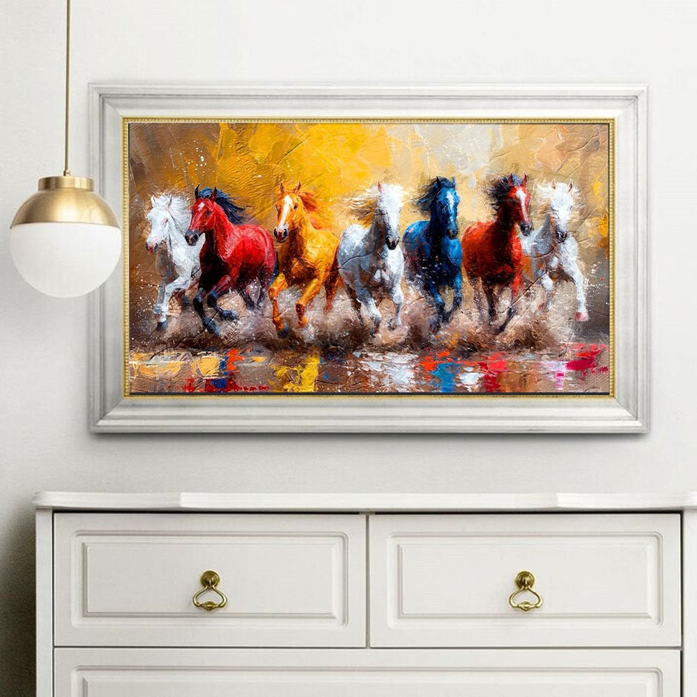 Galloping Glory – 7 Running Horses Painting in Vivid Hues.