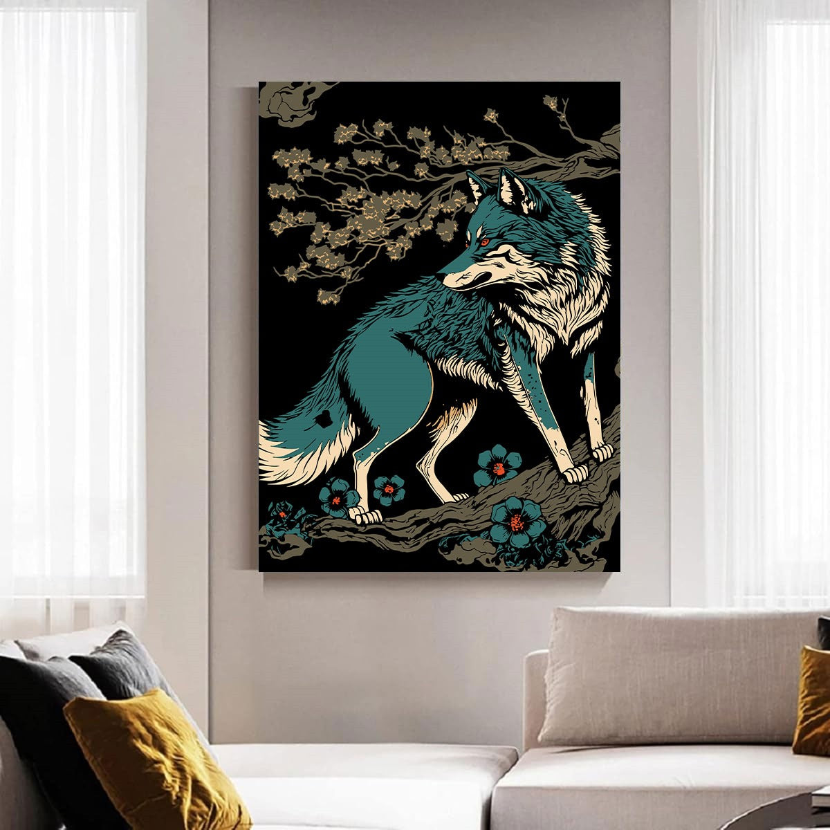 Yōkai Spirit Wolf – Japanese Mythical Forest Guardian Wall Art.