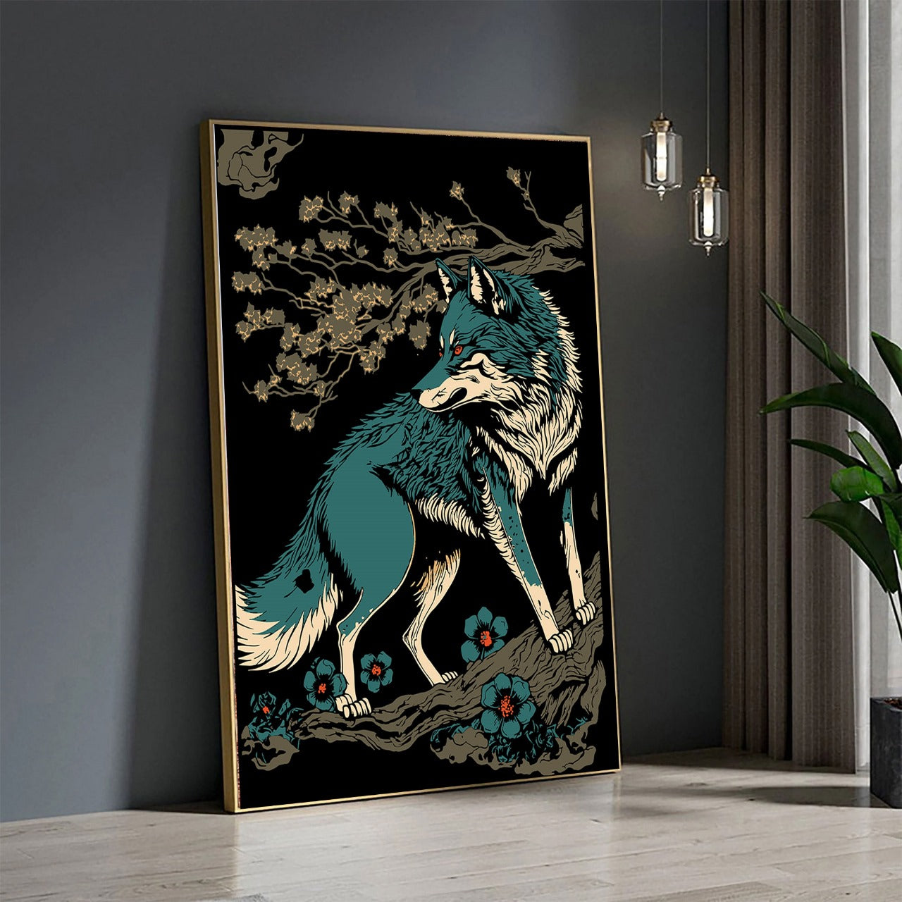 Yōkai Spirit Wolf – Japanese Mythical Forest Guardian Wall Art.