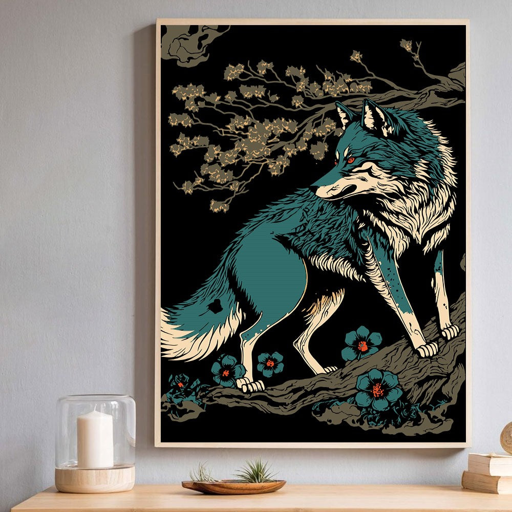 Yōkai Spirit Wolf – Japanese Mythical Forest Guardian Wall Art.
