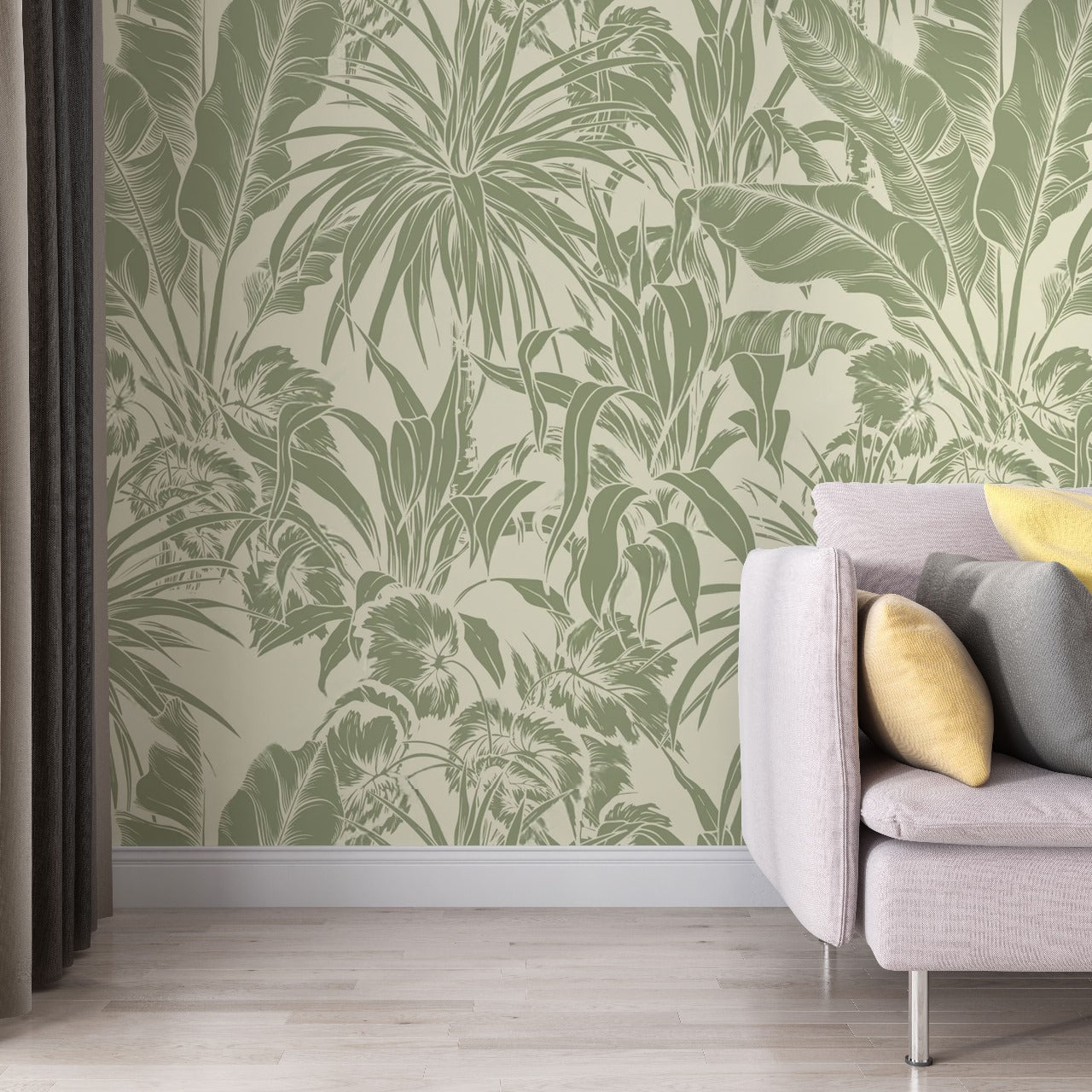 Verdant Tropics – Hand-Illustrated Green Botanical Wallpaper by Krutik.