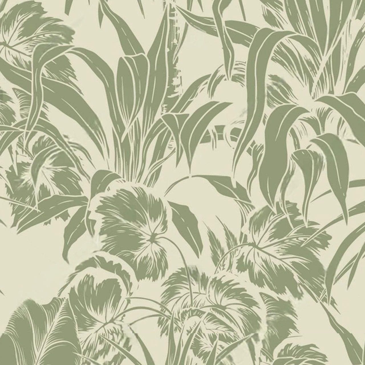 Verdant Tropics – Hand-Illustrated Green Botanical Wallpaper by Krutik