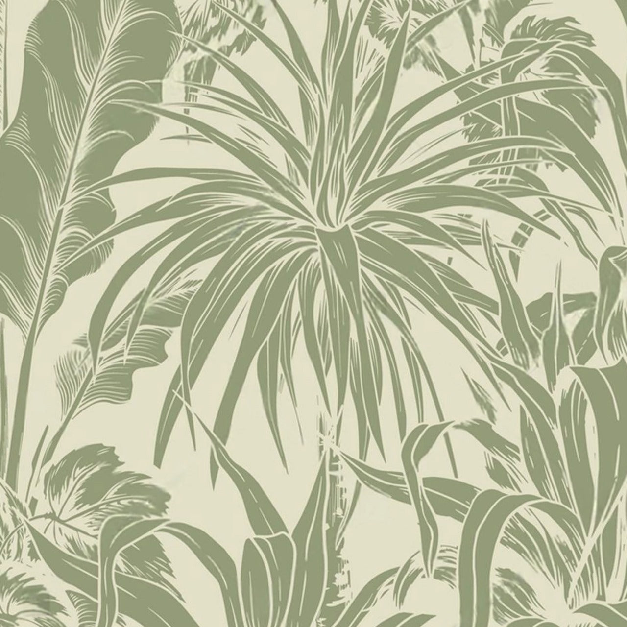 Verdant Tropics – Hand-Illustrated Green Botanical Wallpaper by Krutik.
