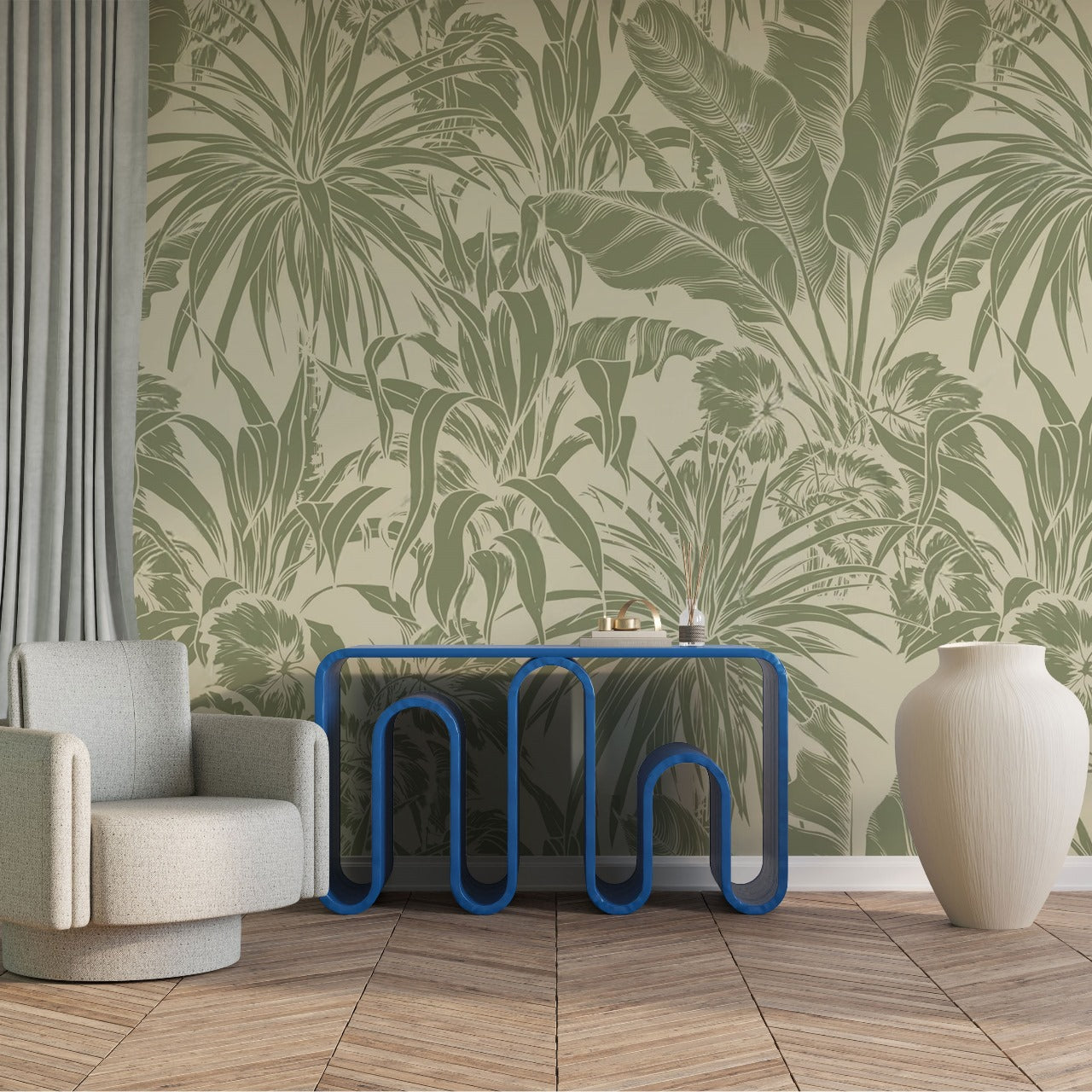 Verdant Tropics – Hand-Illustrated Green Botanical Wallpaper by Krutik.