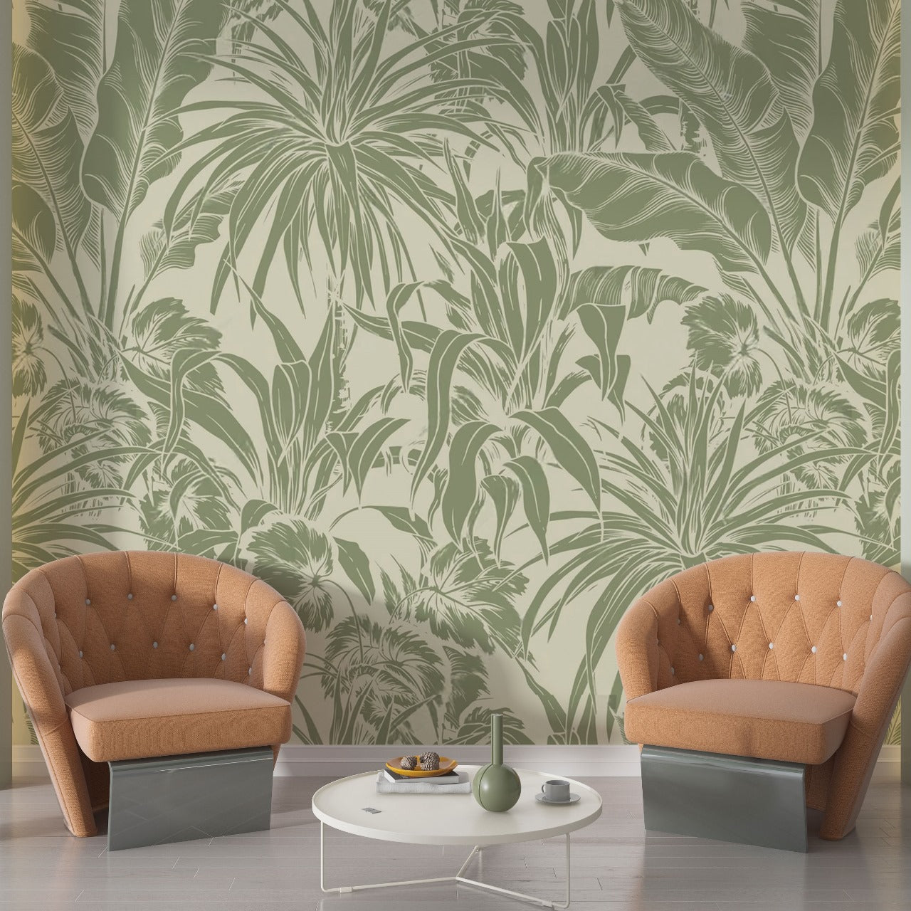Verdant Tropics – Hand-Illustrated Green Botanical Wallpaper by Krutik