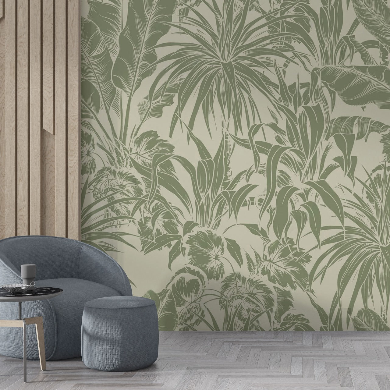 Verdant Tropics – Hand-Illustrated Green Botanical Wallpaper by Krutik.