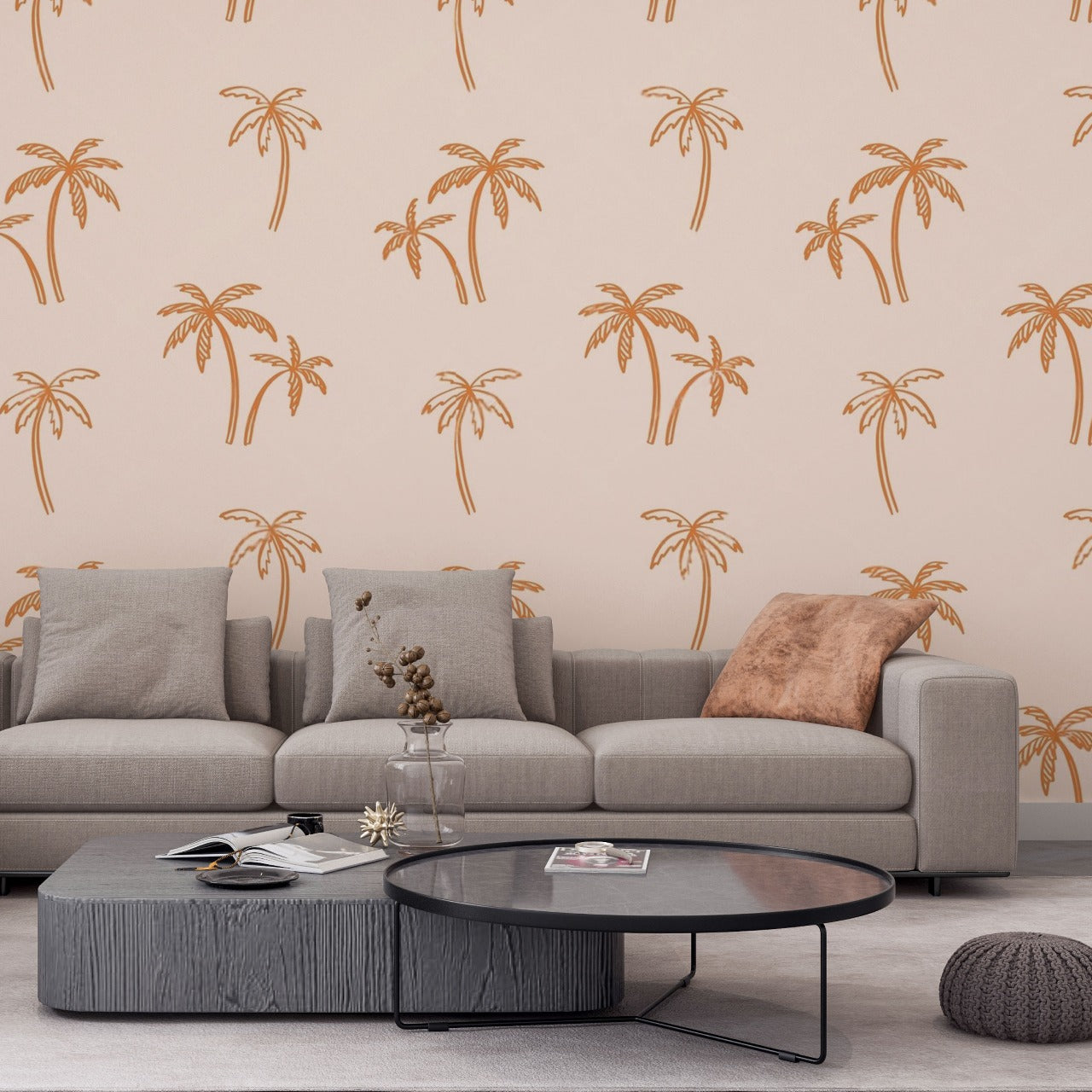 Coastal Vibe – Minimal Palm Tree Wallpaper in Soft Peach by Krutik.