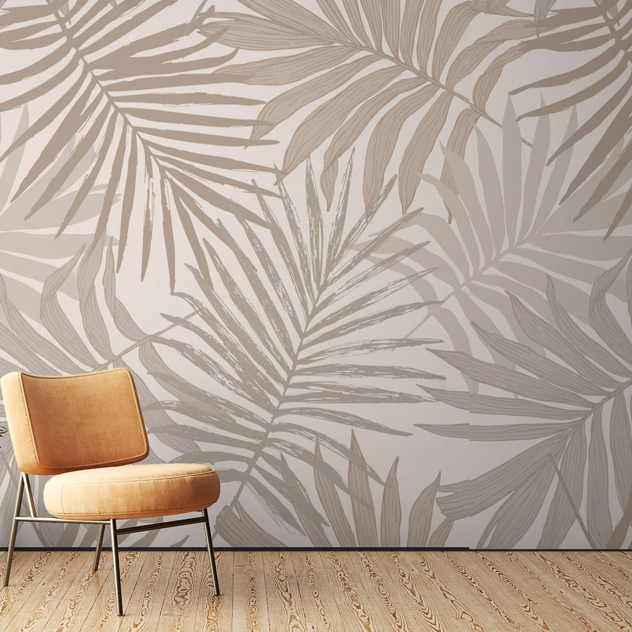 Desert Palm – Beige & Sand Tropical Leaf Wallpaper by Krutik.