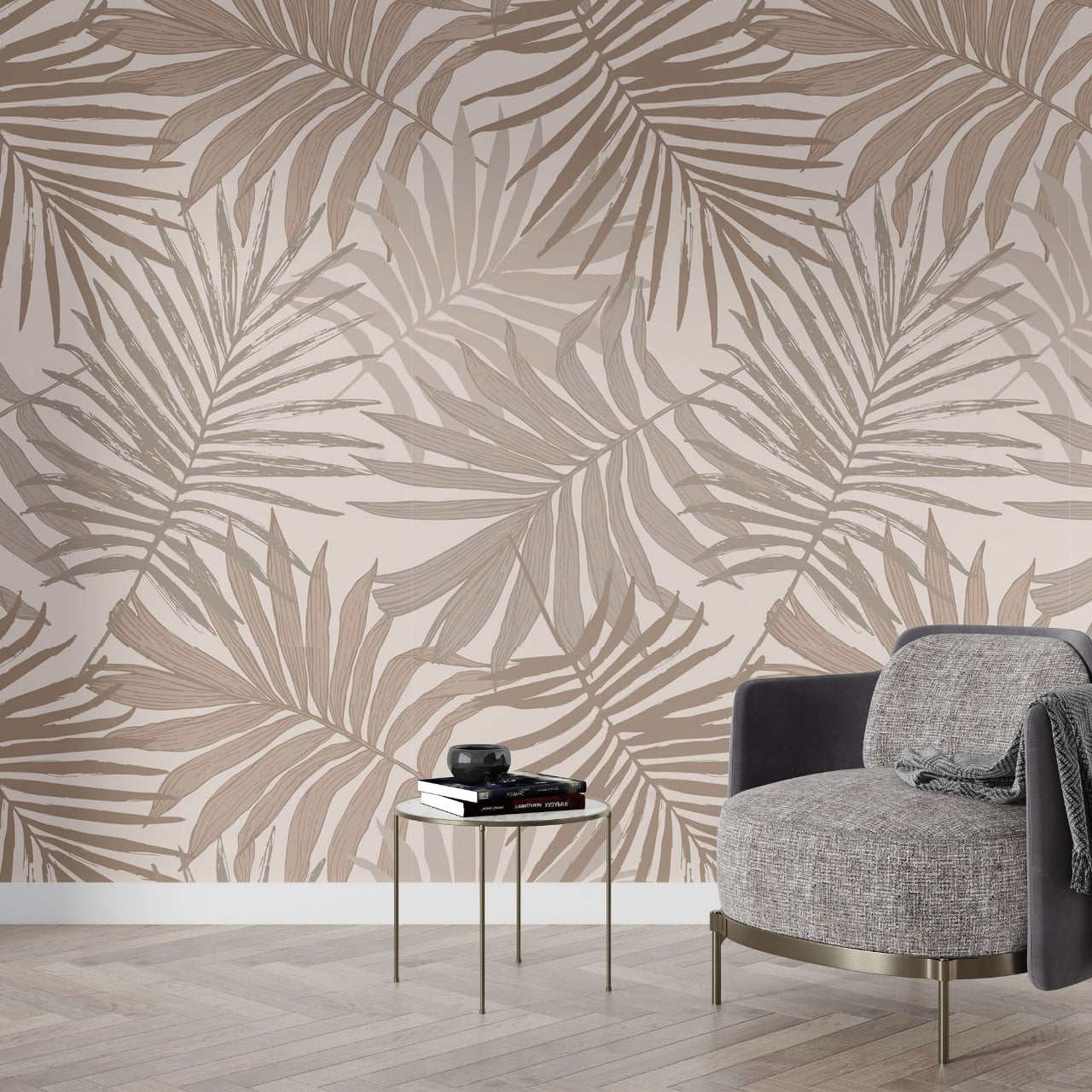 Desert Palm – Beige & Sand Tropical Leaf Wallpaper by Krutik.