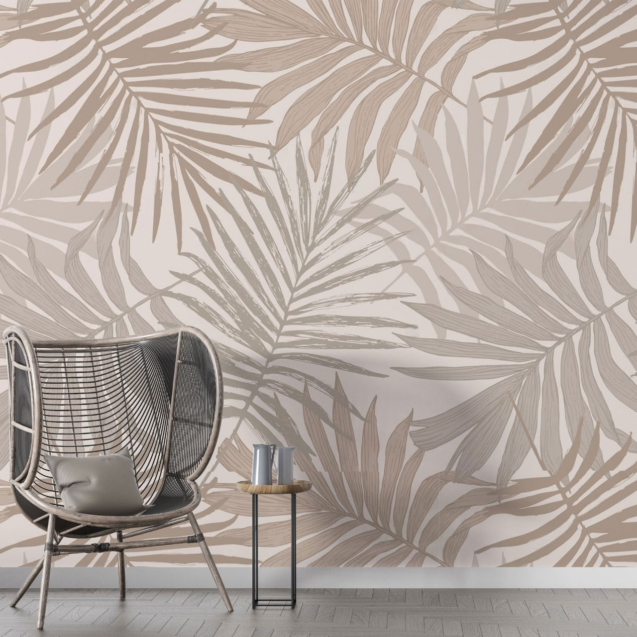 Desert Palm – Beige & Sand Tropical Leaf Wallpaper by Krutik.