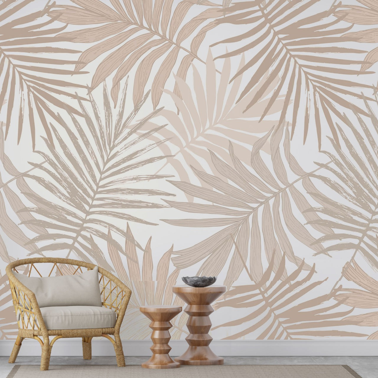 Desert Palm – Beige & Sand Tropical Leaf Wallpaper by Krutik.