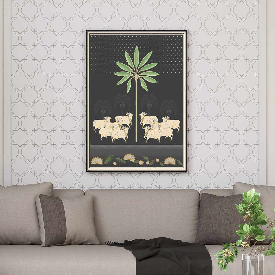 Midnight serenity  – Pichwai Cow Canvas.