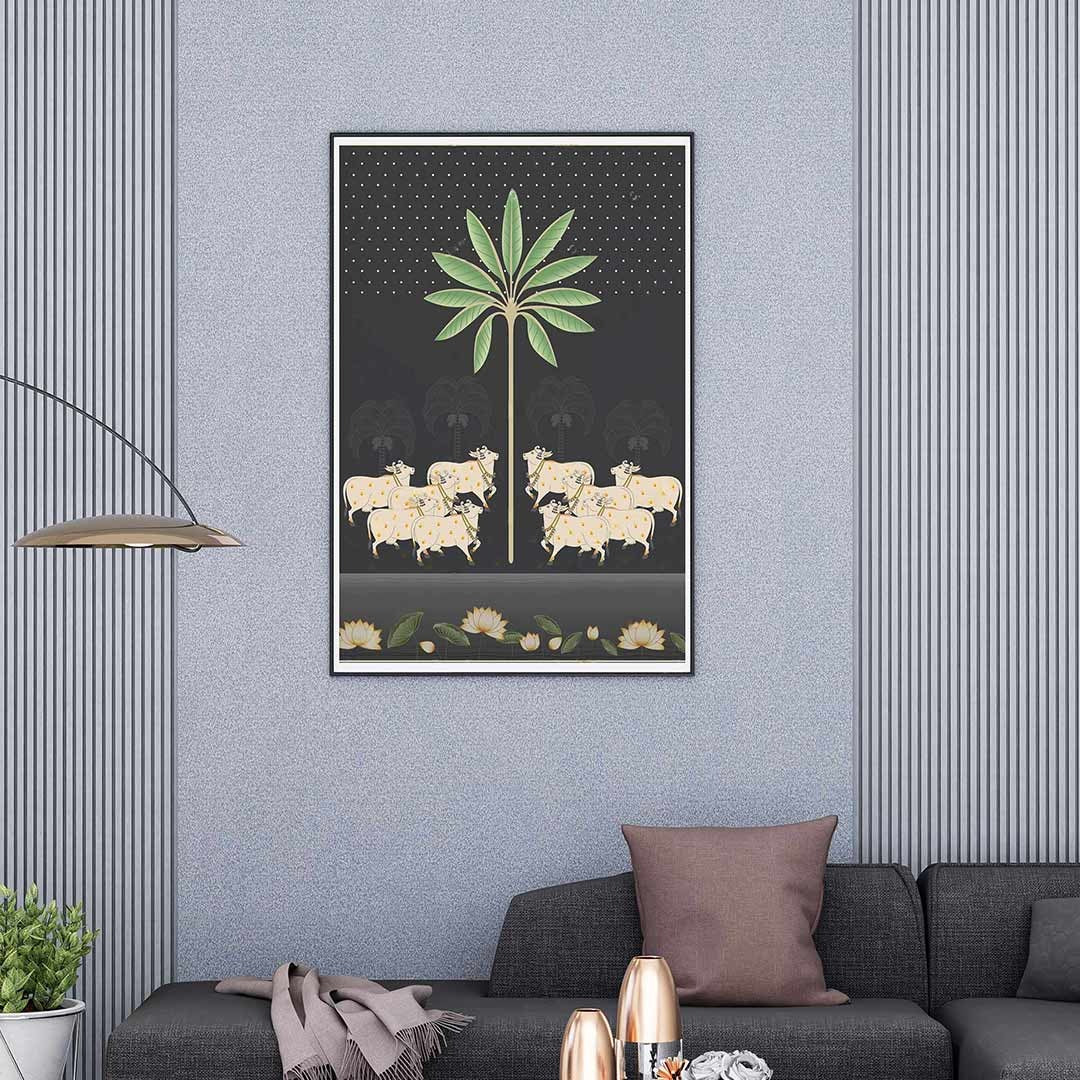 Midnight serenity  – Pichwai Cow Canvas.