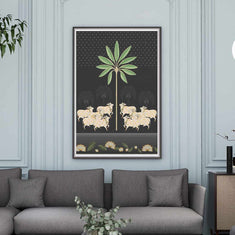 Midnight serenity  – Pichwai Cow Canvas.