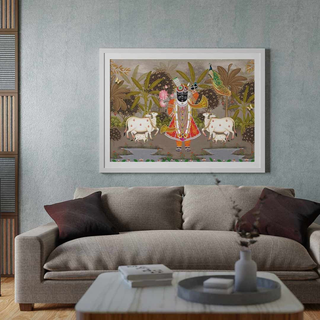 Divine Meadows – Shrinathji & Cows Pichwai Art.