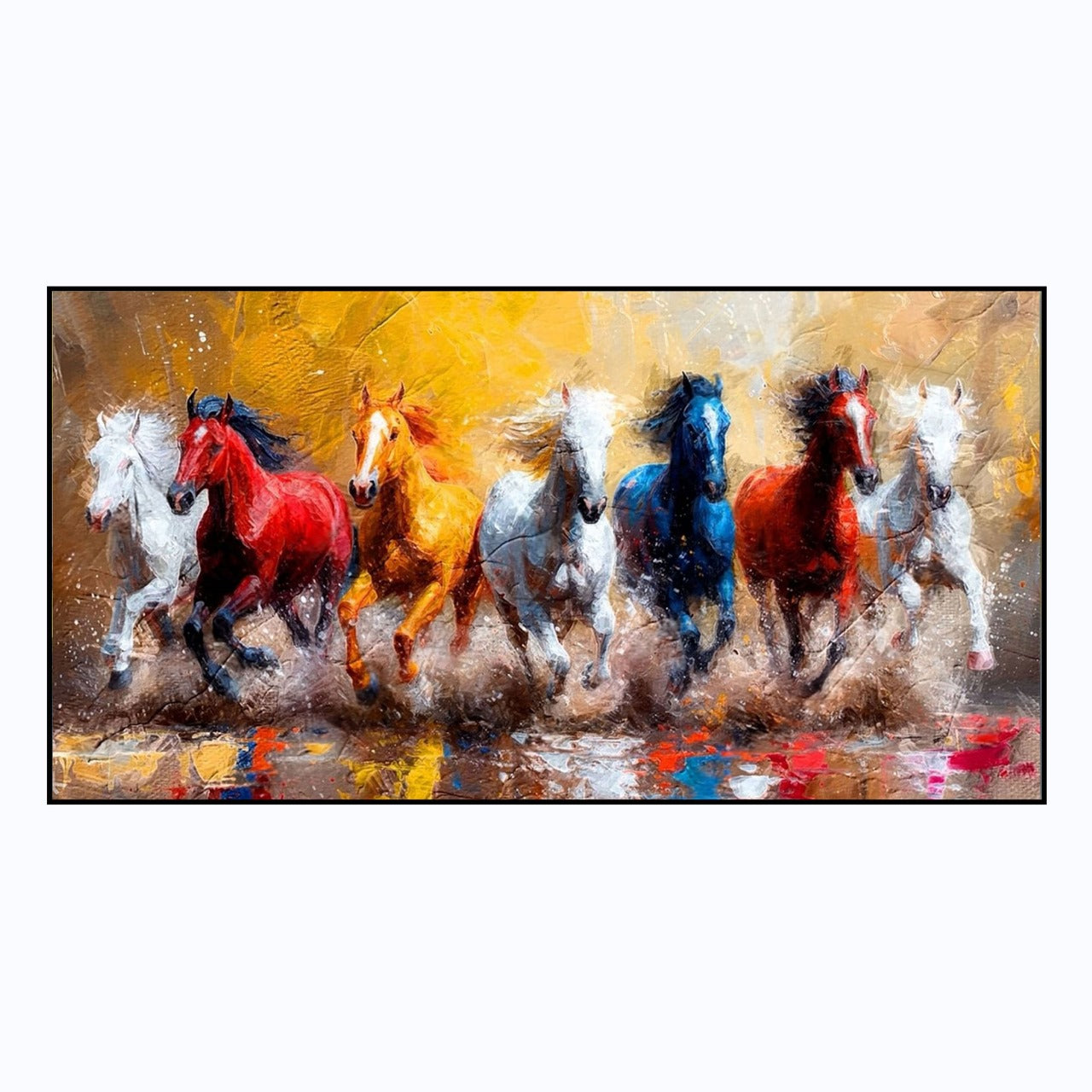 Galloping Glory – 7 Running Horses Painting in Vivid Hues