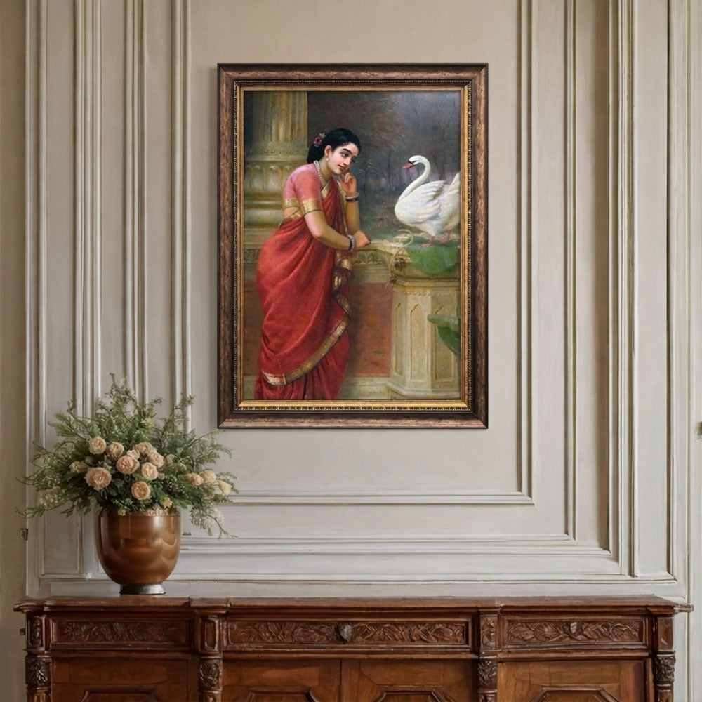 Raja Ravi Varma | Damayanti and the Swan Wall Painting | Indian Classical Wall Art | Krutik