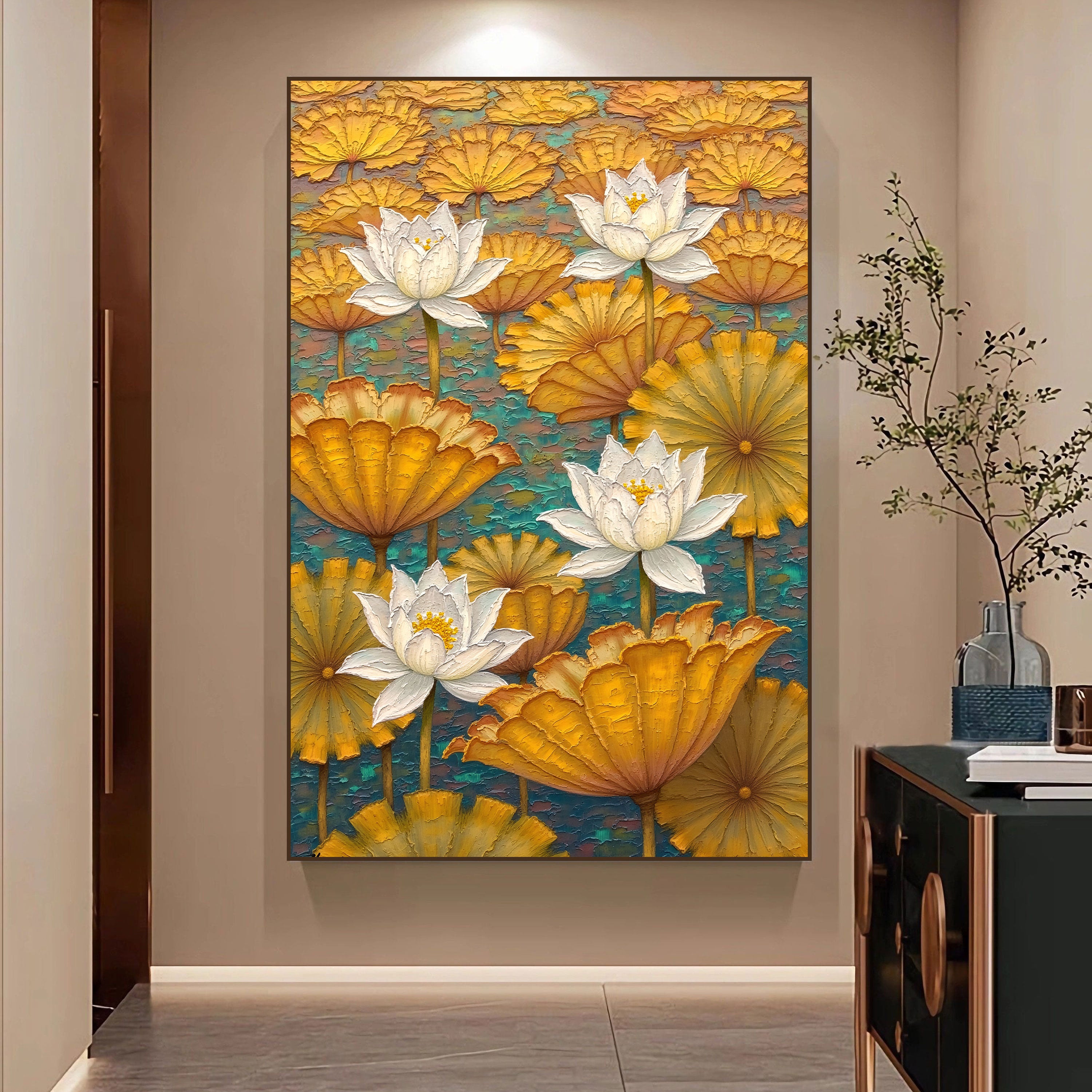 White Lotus Canvas Painting – Purity & Serenity Wall Painting for Home