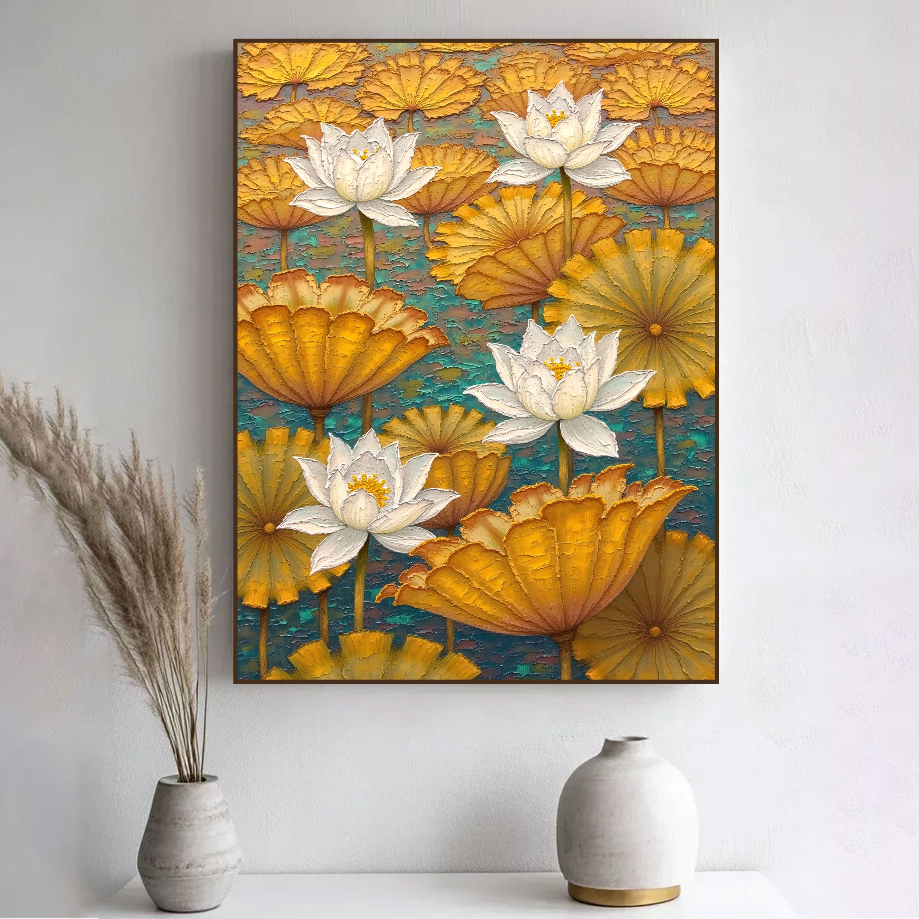 White Lotus Canvas Painting – Purity & Serenity Wall Painting for Home