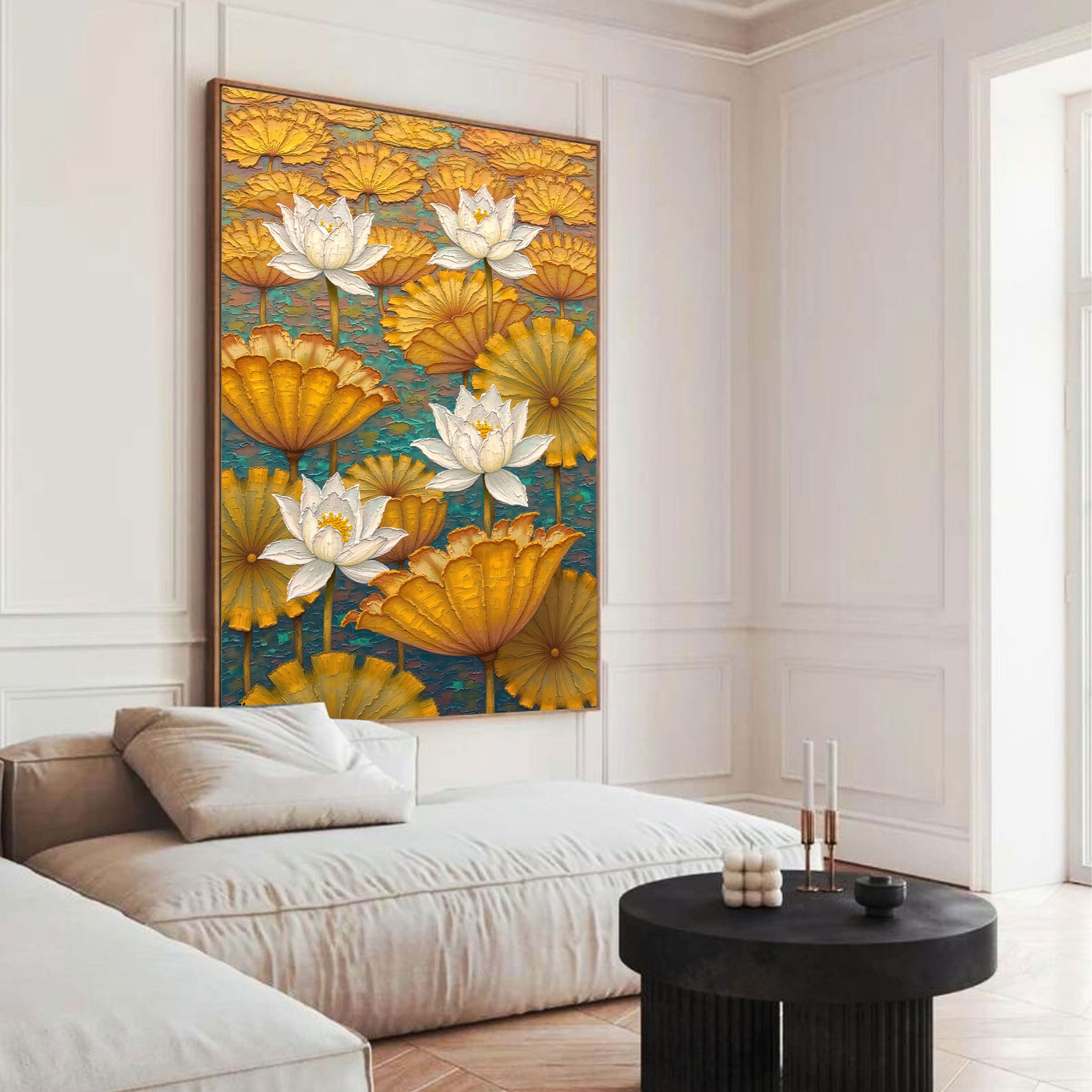 White Lotus Canvas Painting – Purity & Serenity Wall Painting for Home