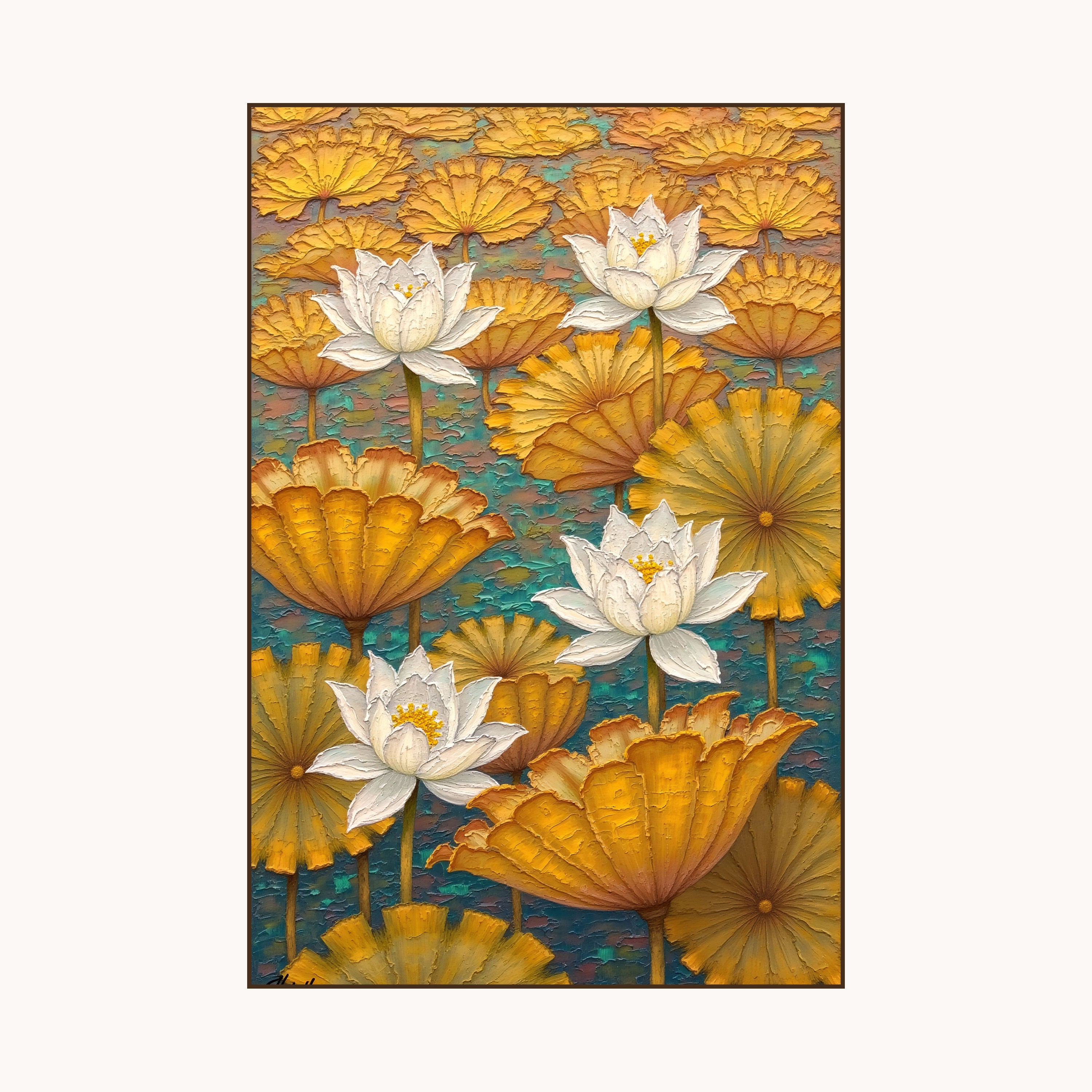 White Lotus Canvas Painting – Purity & Serenity Wall Painting for Home