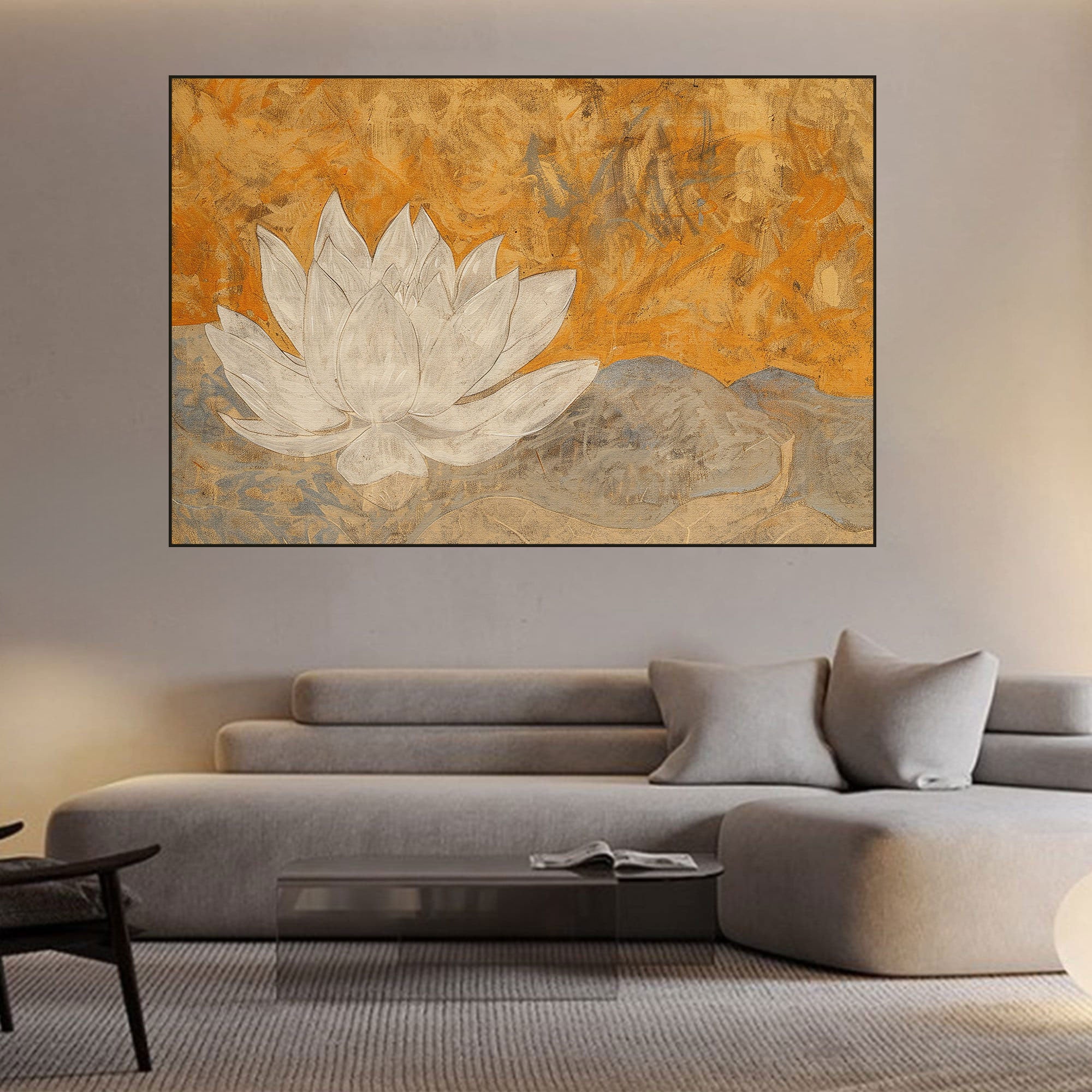 White Lotus Canvas Painting – Spiritual Wall Painting for Home & Meditation