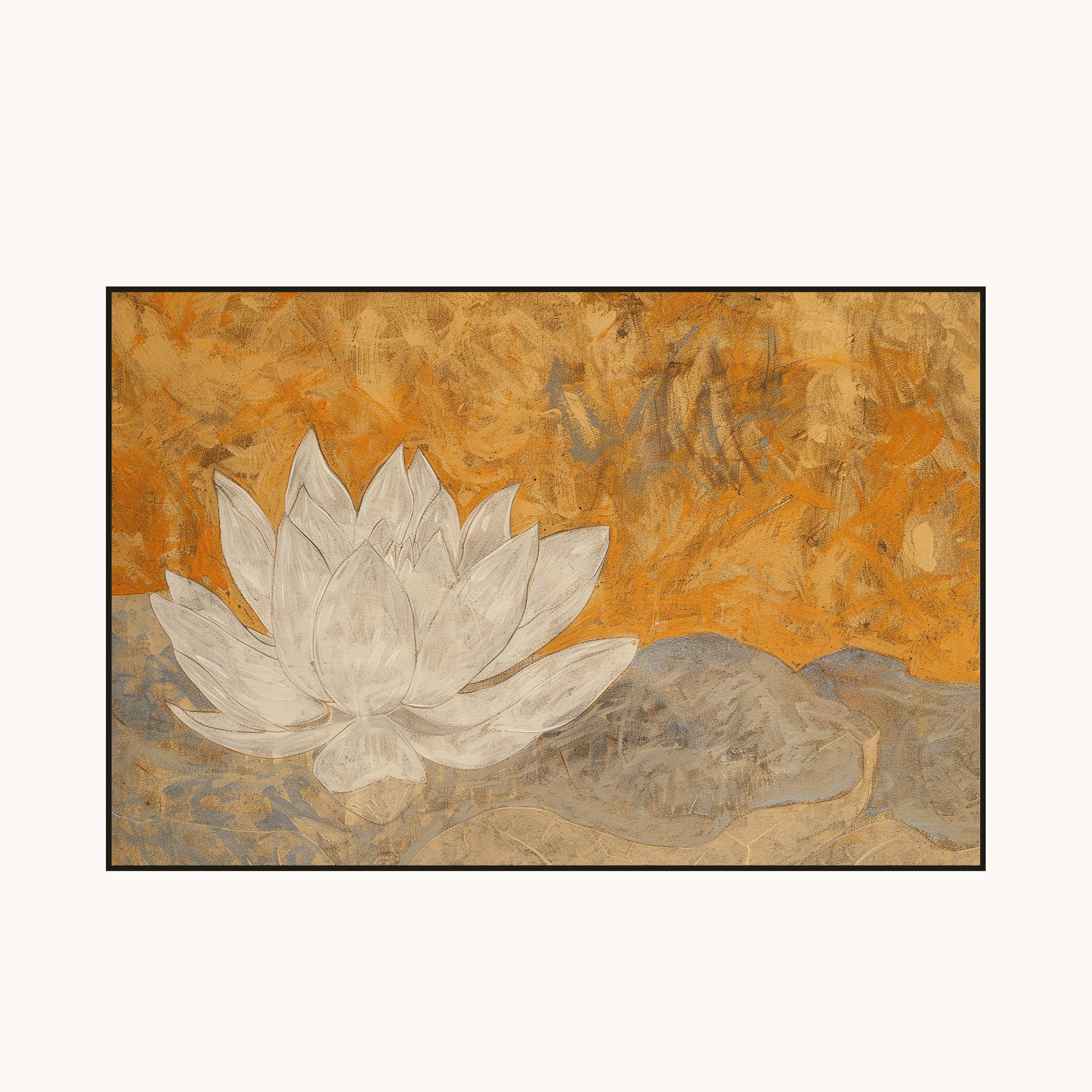 White Lotus Canvas Painting – Spiritual Wall Painting for Home & Meditation