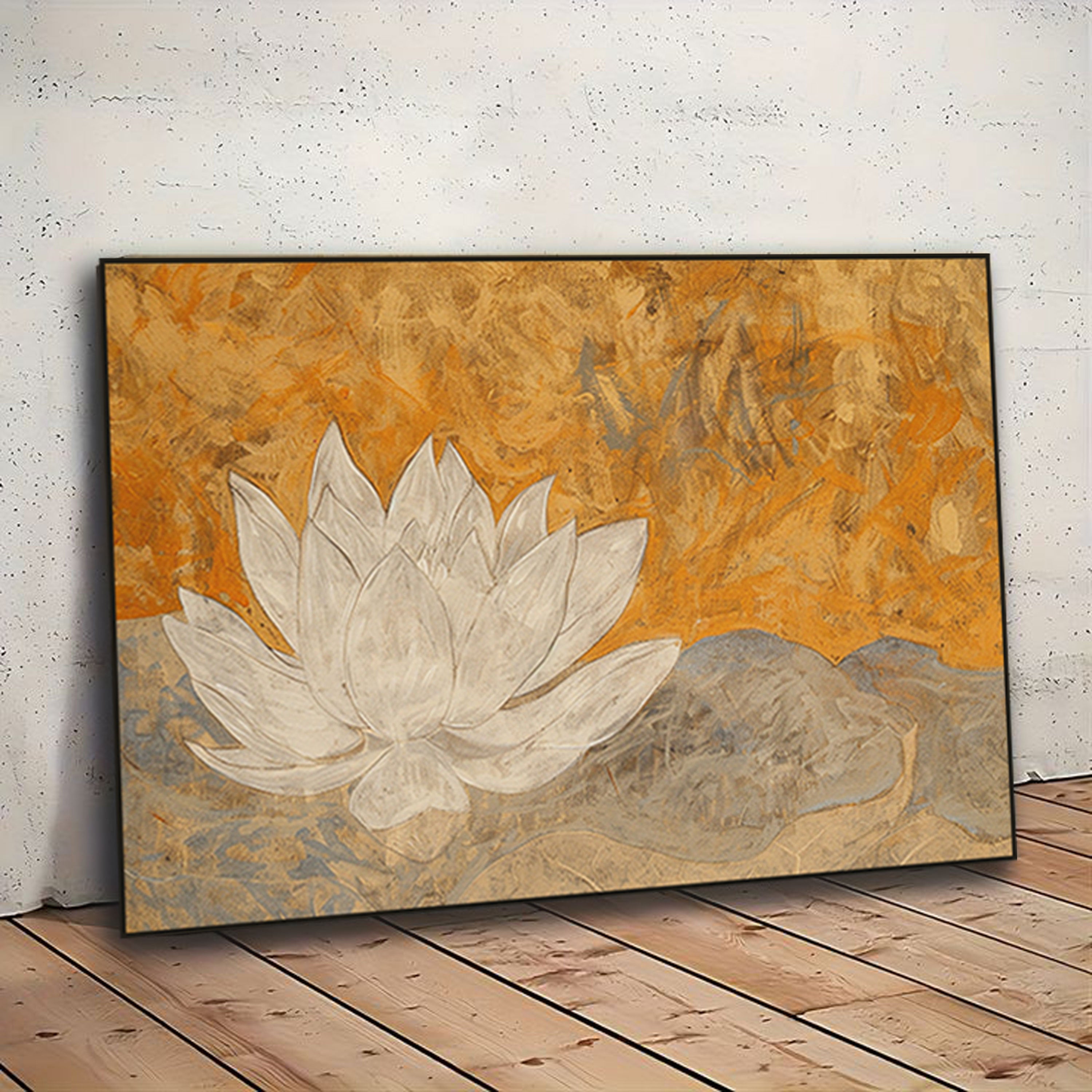 White Lotus Canvas Painting – Spiritual Wall Painting for Home & Meditation