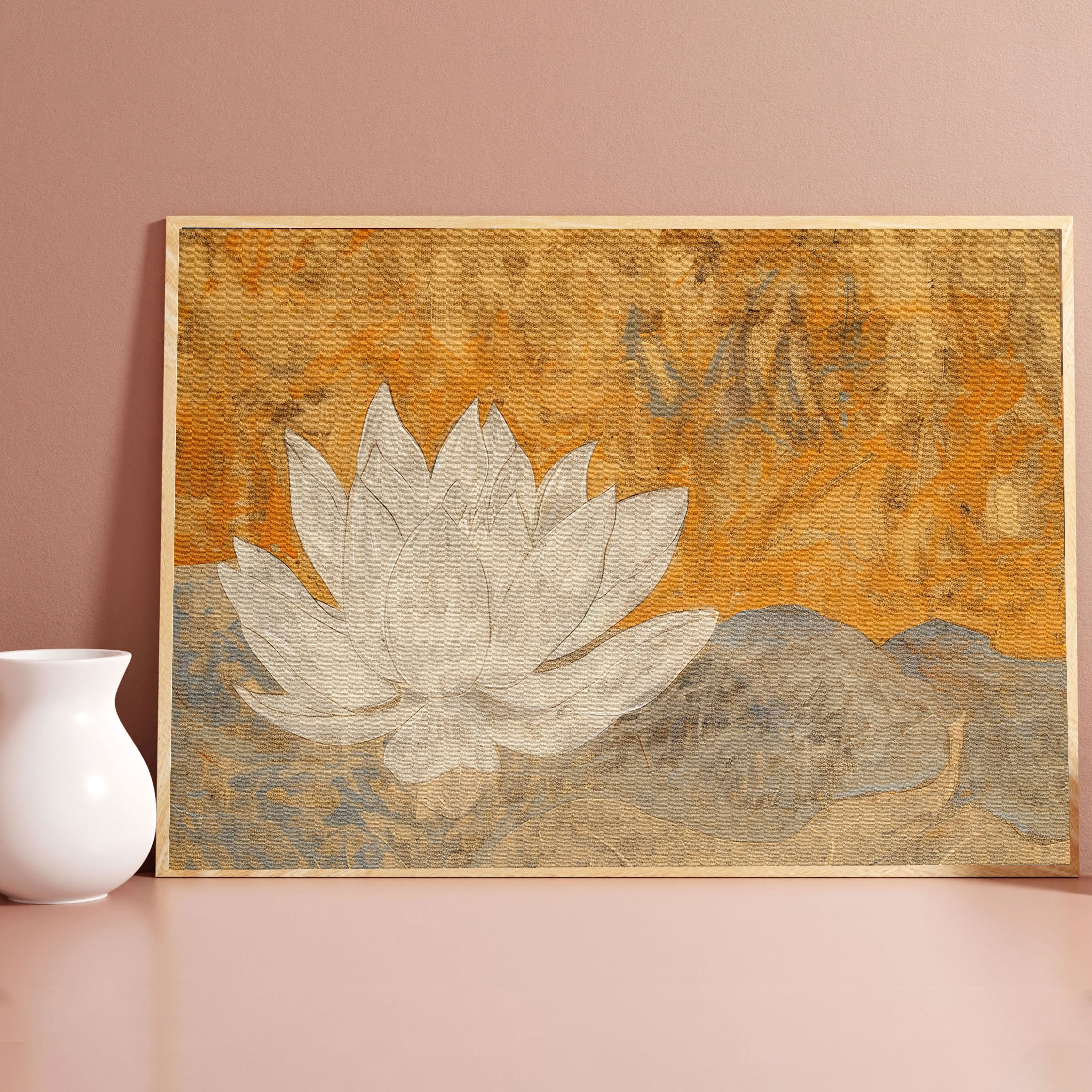 White Lotus Canvas Painting – Spiritual Wall Painting for Home & Meditation
