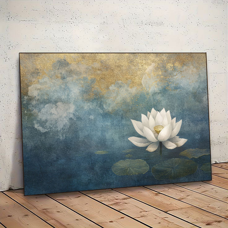 White Lotus Canvas Painting – Ethereal Spiritual Wall Painting for Home