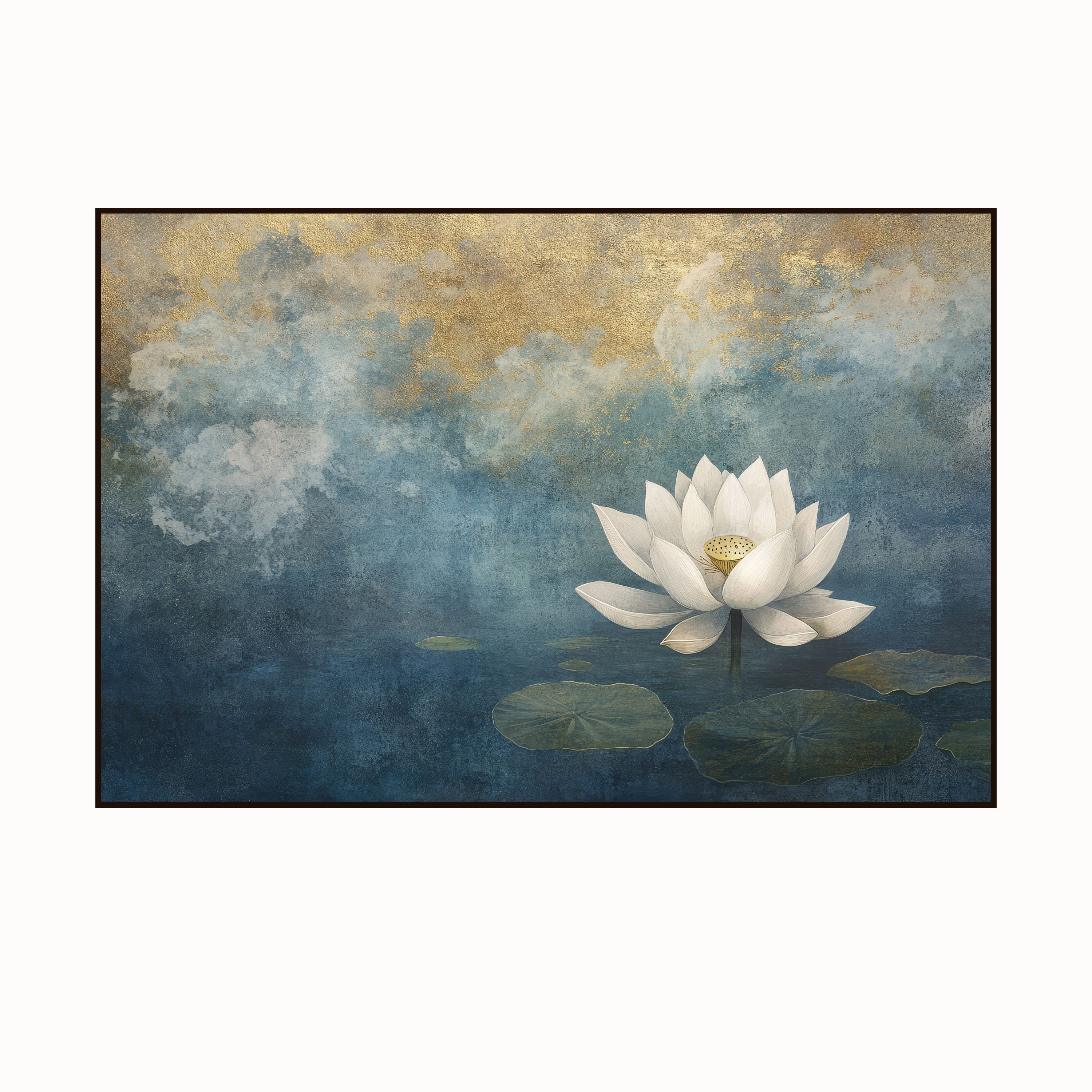 White Lotus Canvas Painting – Ethereal Spiritual Wall Painting for Home.