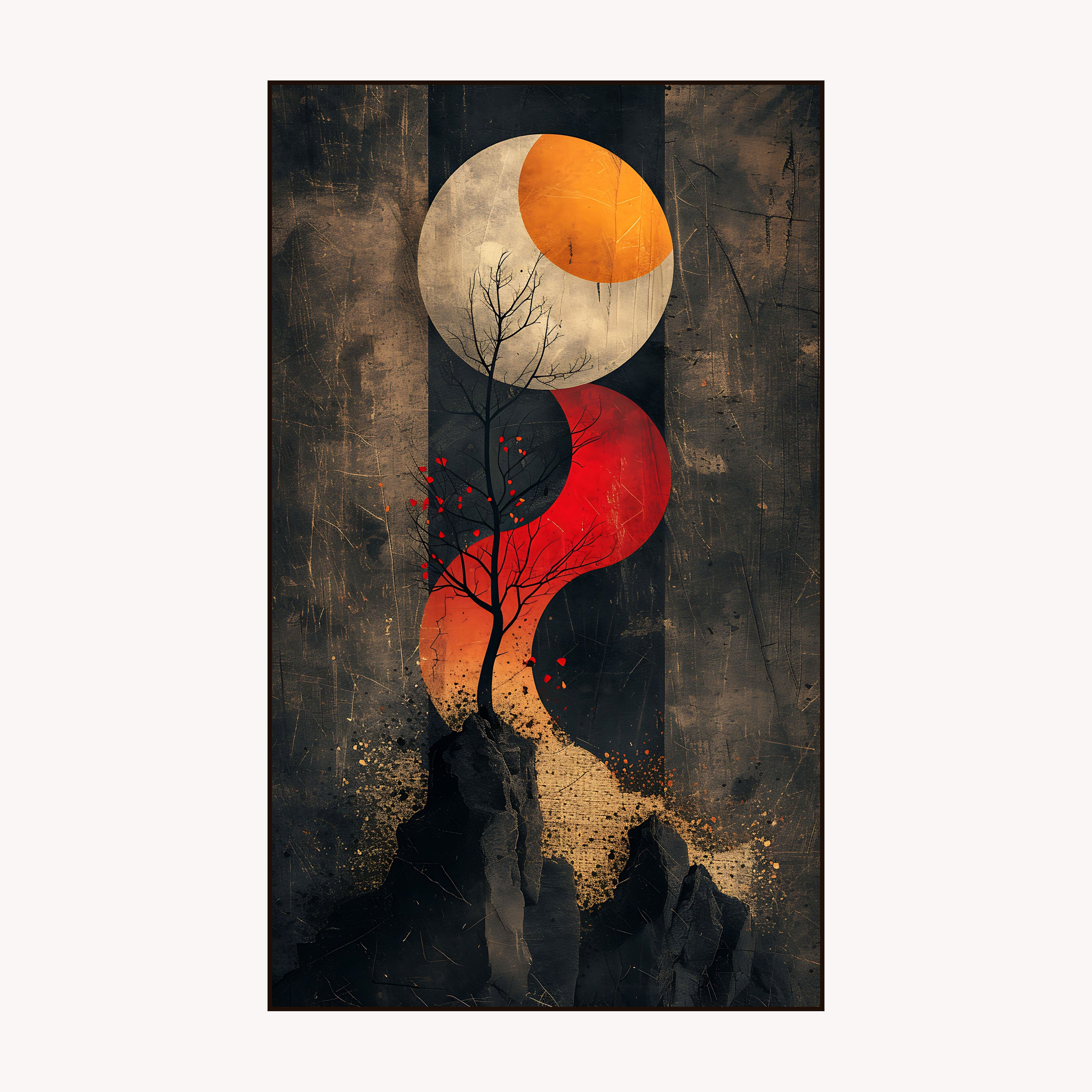 Abstract Tree & Moon Canvas Painting – Zen Balance Wall Art for Home.