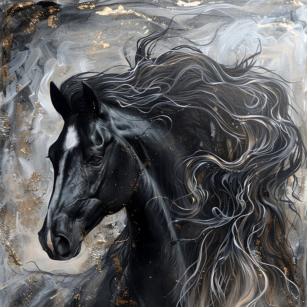 Majestic Black Horse Painting by Krutik – Dynamic Modern Wall Art