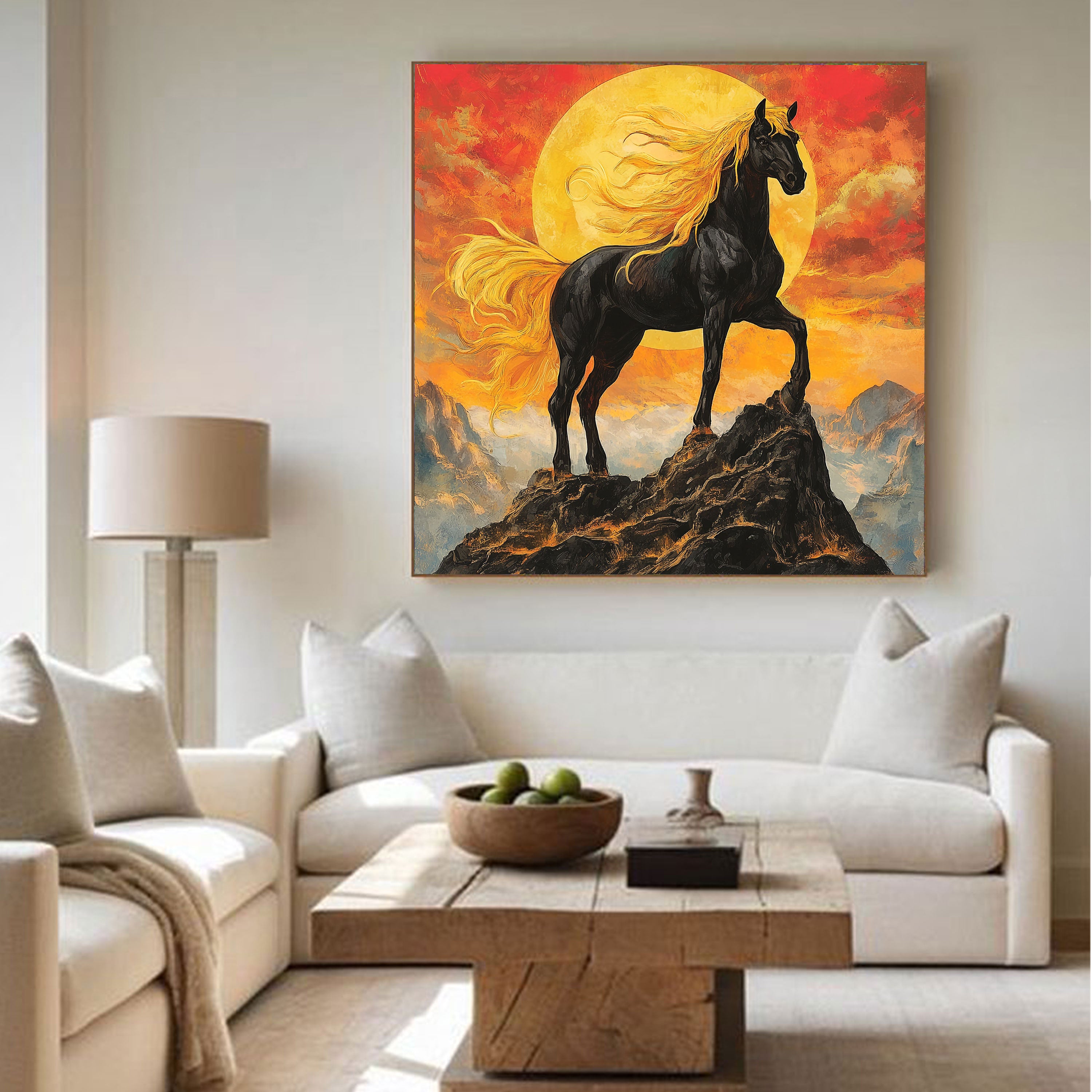 Black Horse Canvas Painting – Strength & Majesty Wall Painting for Home.