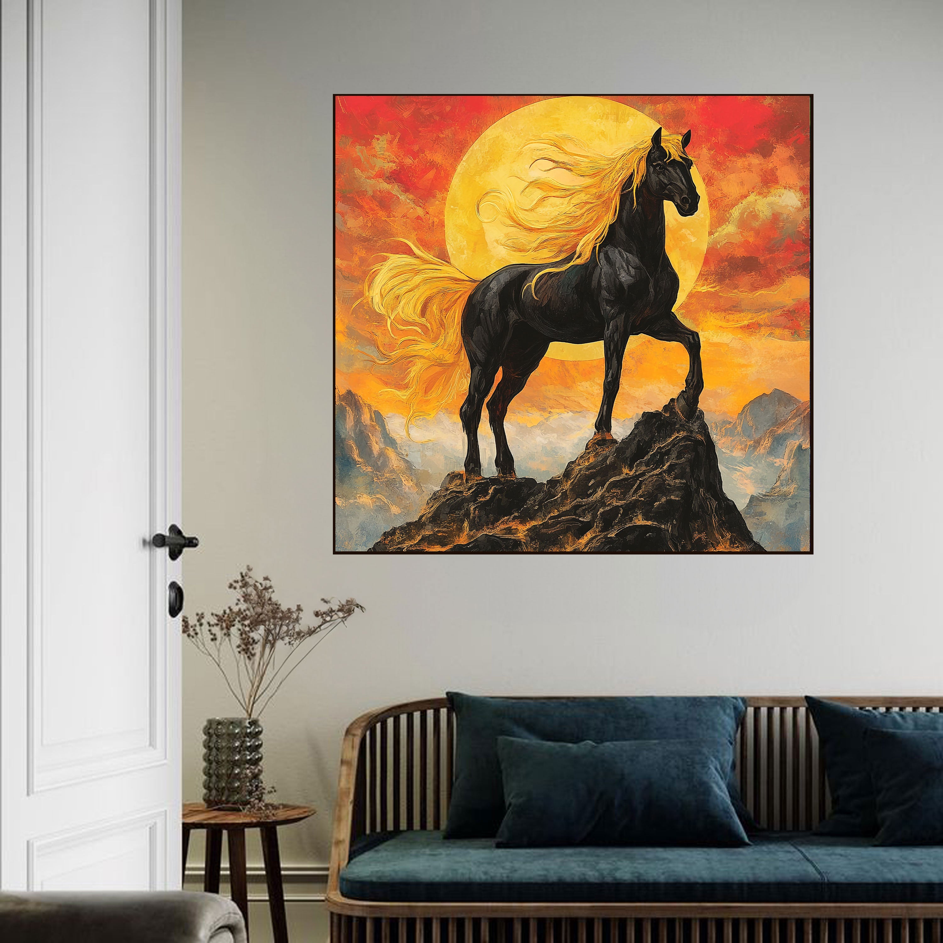 Black Horse Canvas Painting – Strength & Majesty Wall Painting for Home.
