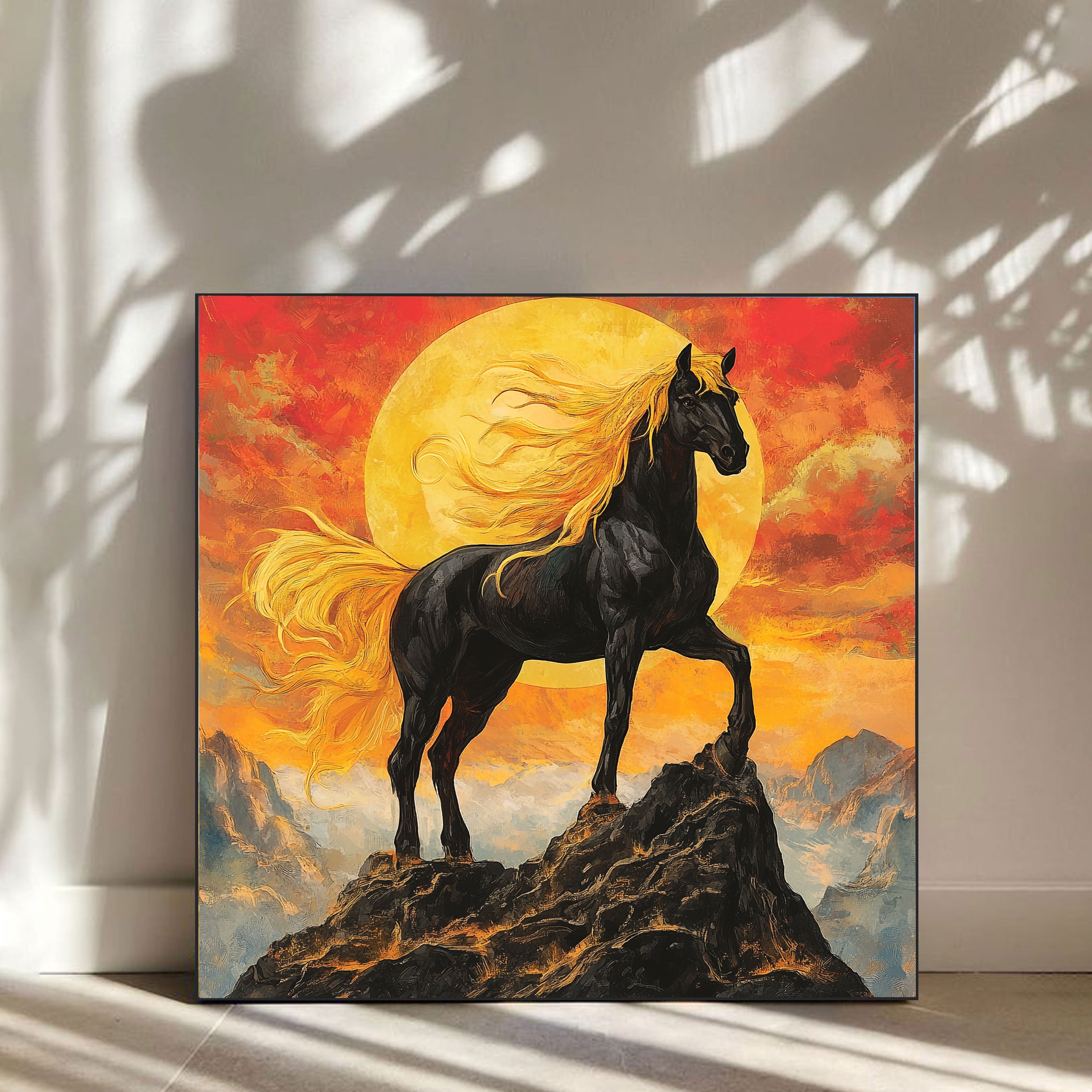 Black Horse Canvas Painting – Strength & Majesty Wall Painting for Home.