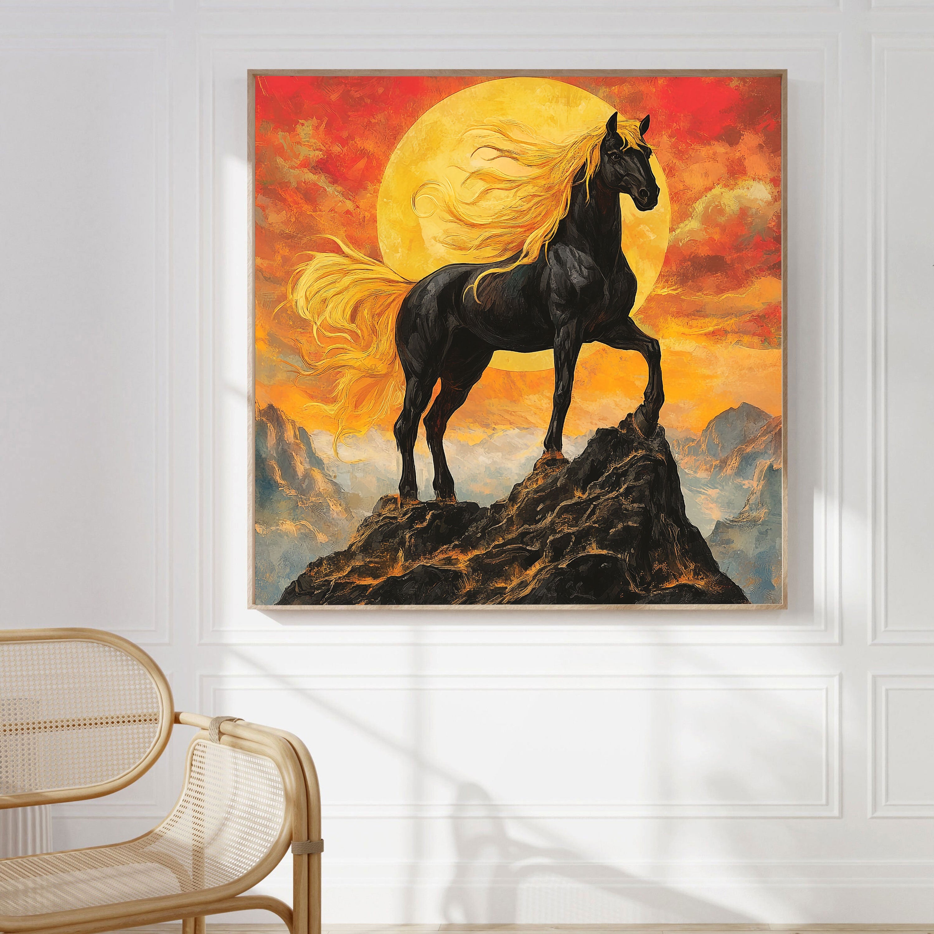 Black Horse Canvas Painting – Strength & Majesty Wall Painting for Home.