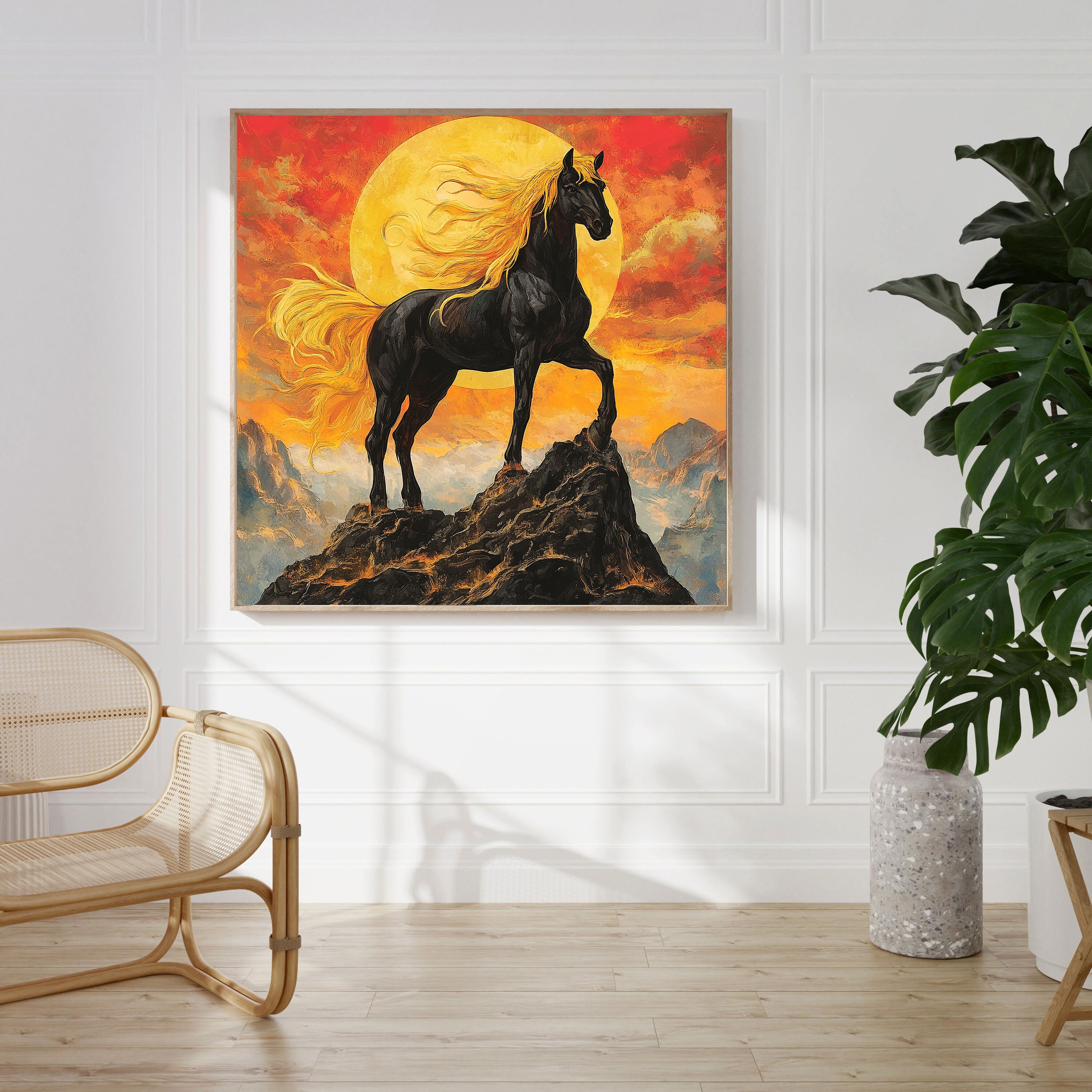 Black Horse Canvas Painting – Strength & Majesty Wall Painting for Home.