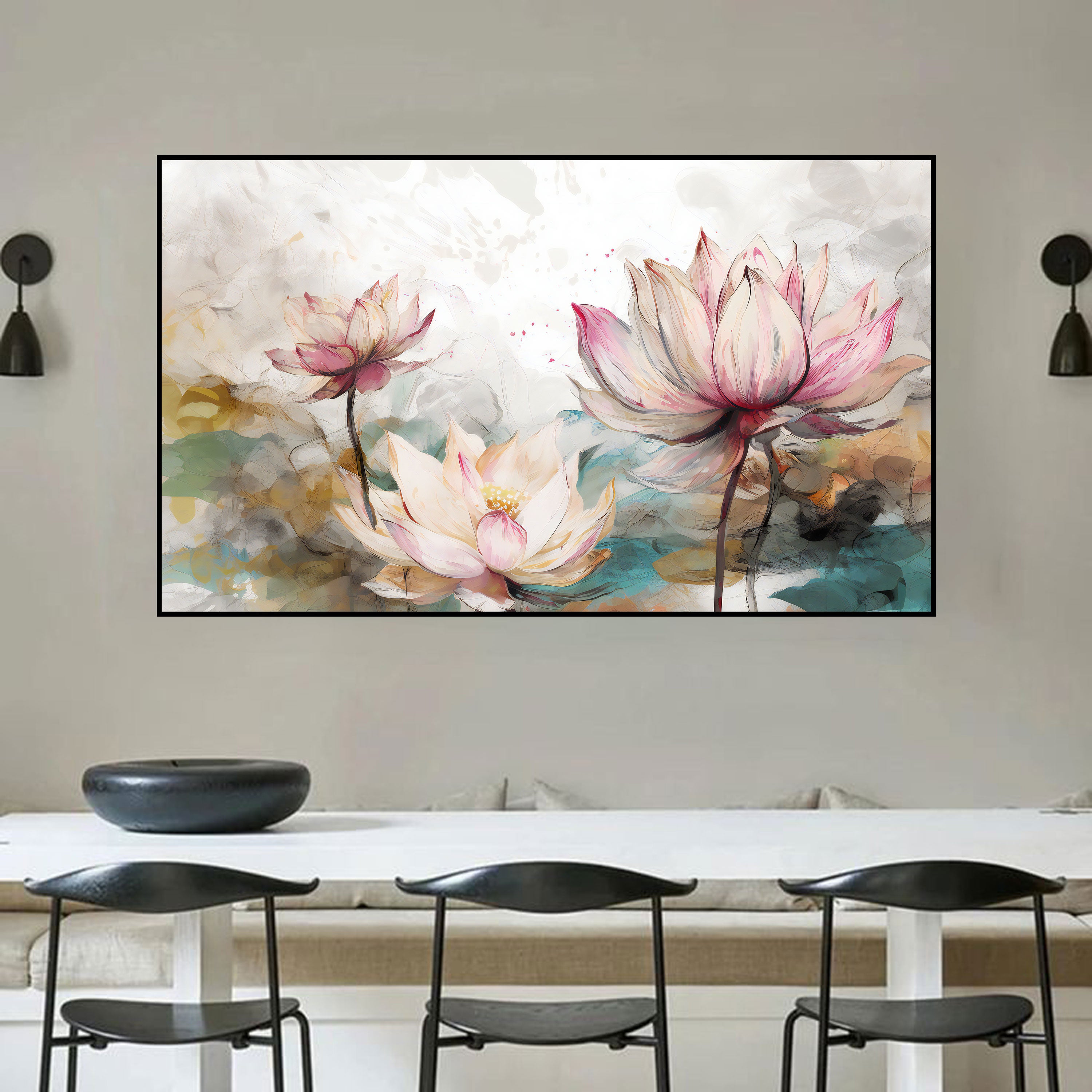 Blossoming Lotus Canvas Painting – Tranquil Spiritual Wall Art for Home
