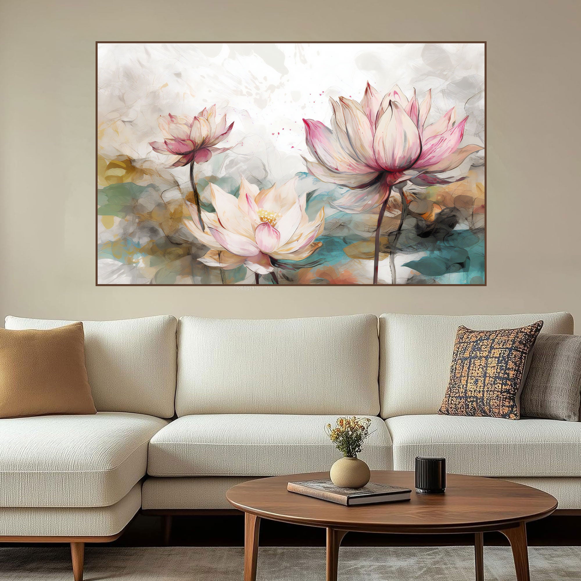 Blossoming Lotus Canvas Painting – Tranquil Spiritual Wall Art for Home