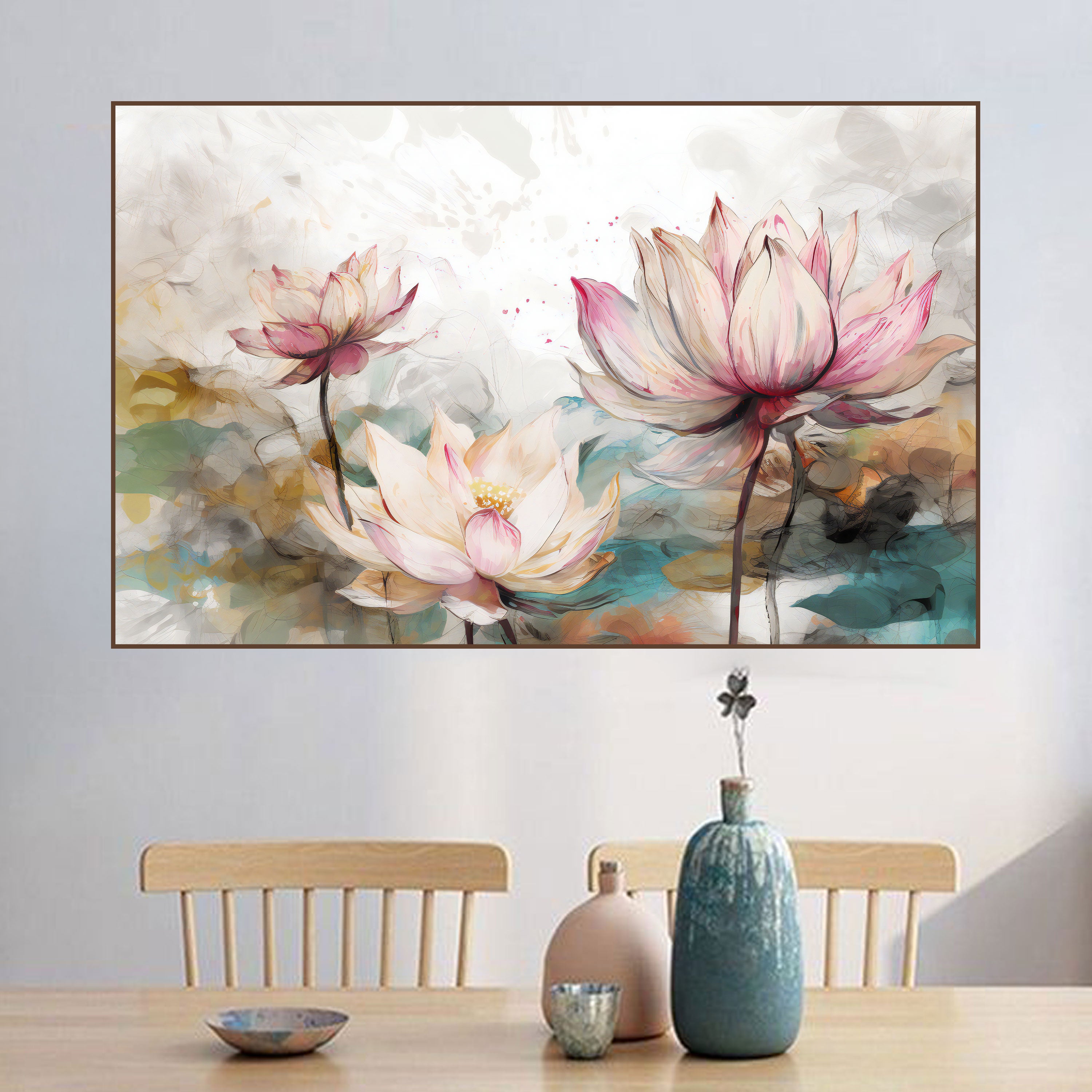 Blossoming Lotus Canvas Painting – Tranquil Spiritual Wall Art for Home