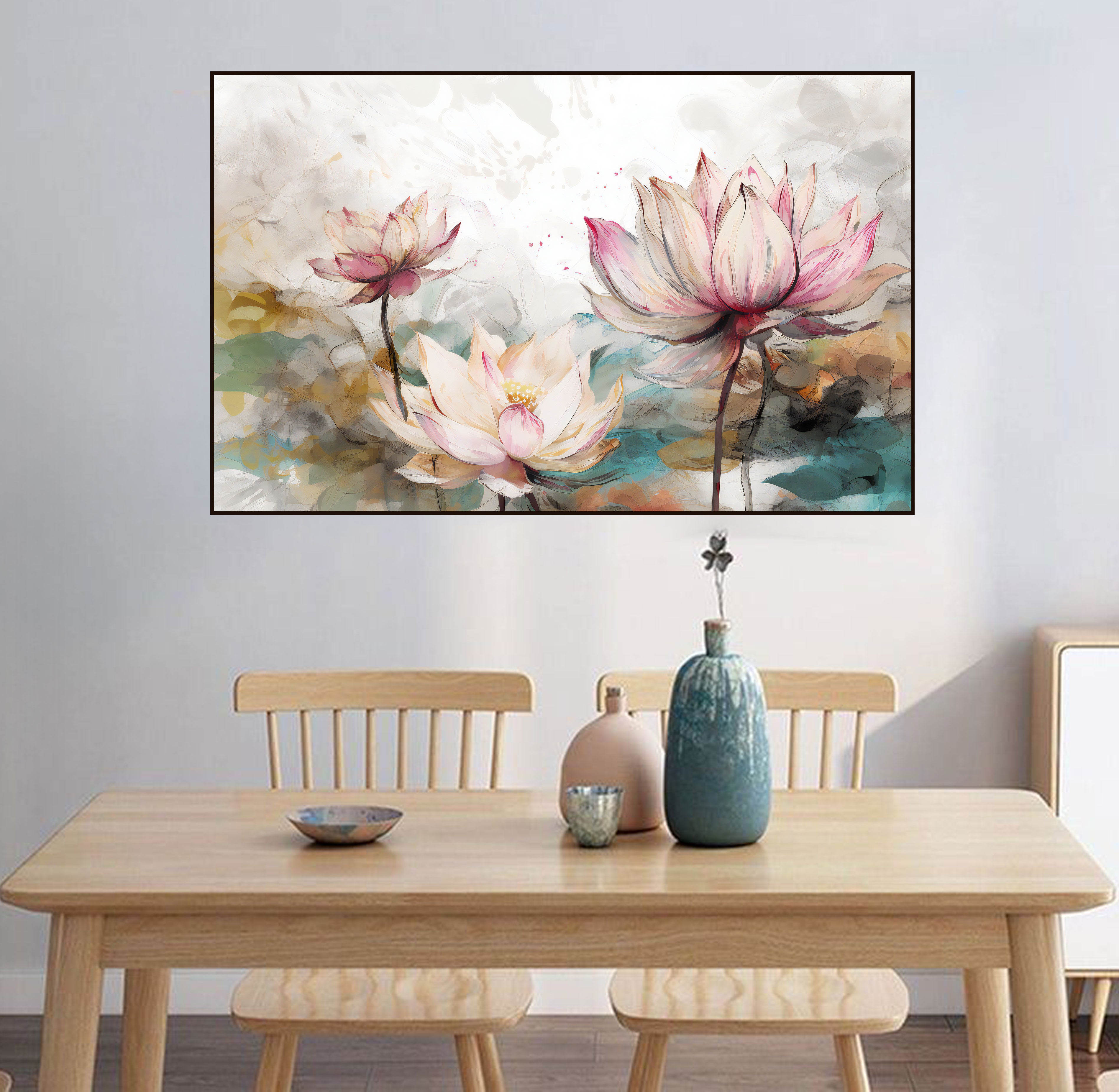 Blossoming Lotus Canvas Painting – Tranquil Spiritual Wall Art for Home